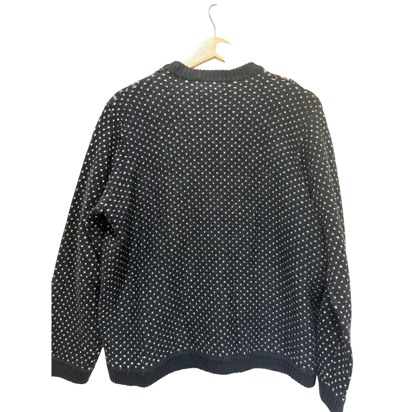 White Stag Vintage 90s Nordic Fair Isle Button-Up Cardigan Sweater Medium Black/White/Red Angora Blend