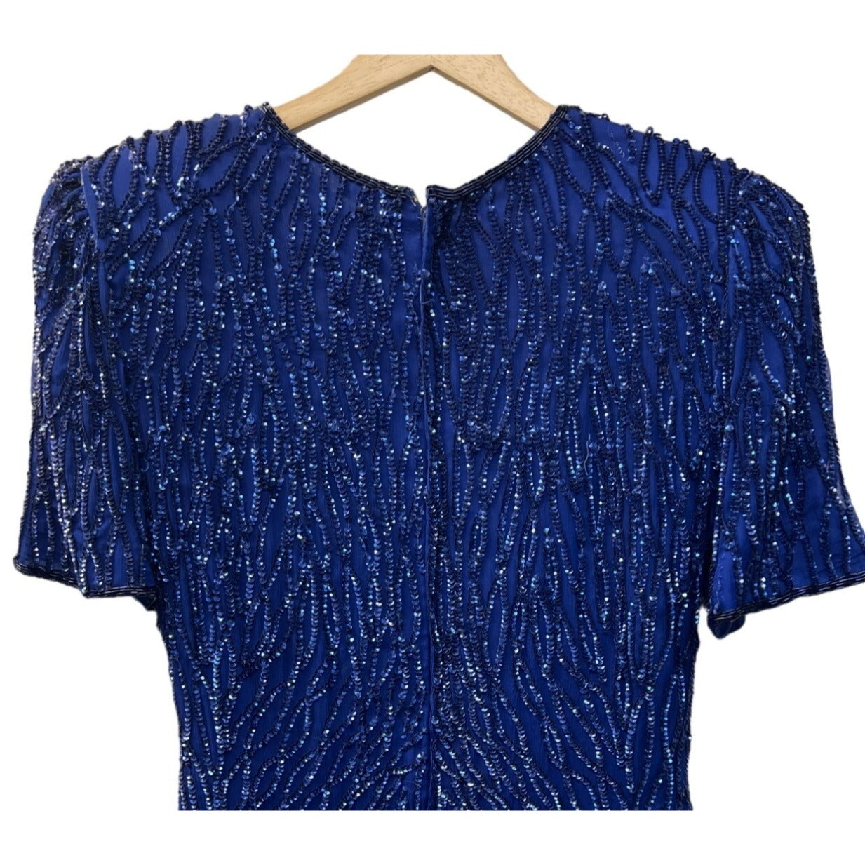 Laurence Kazar Vintage 80's Royal Blue Silk Sequin Cocktail Dress and Purse