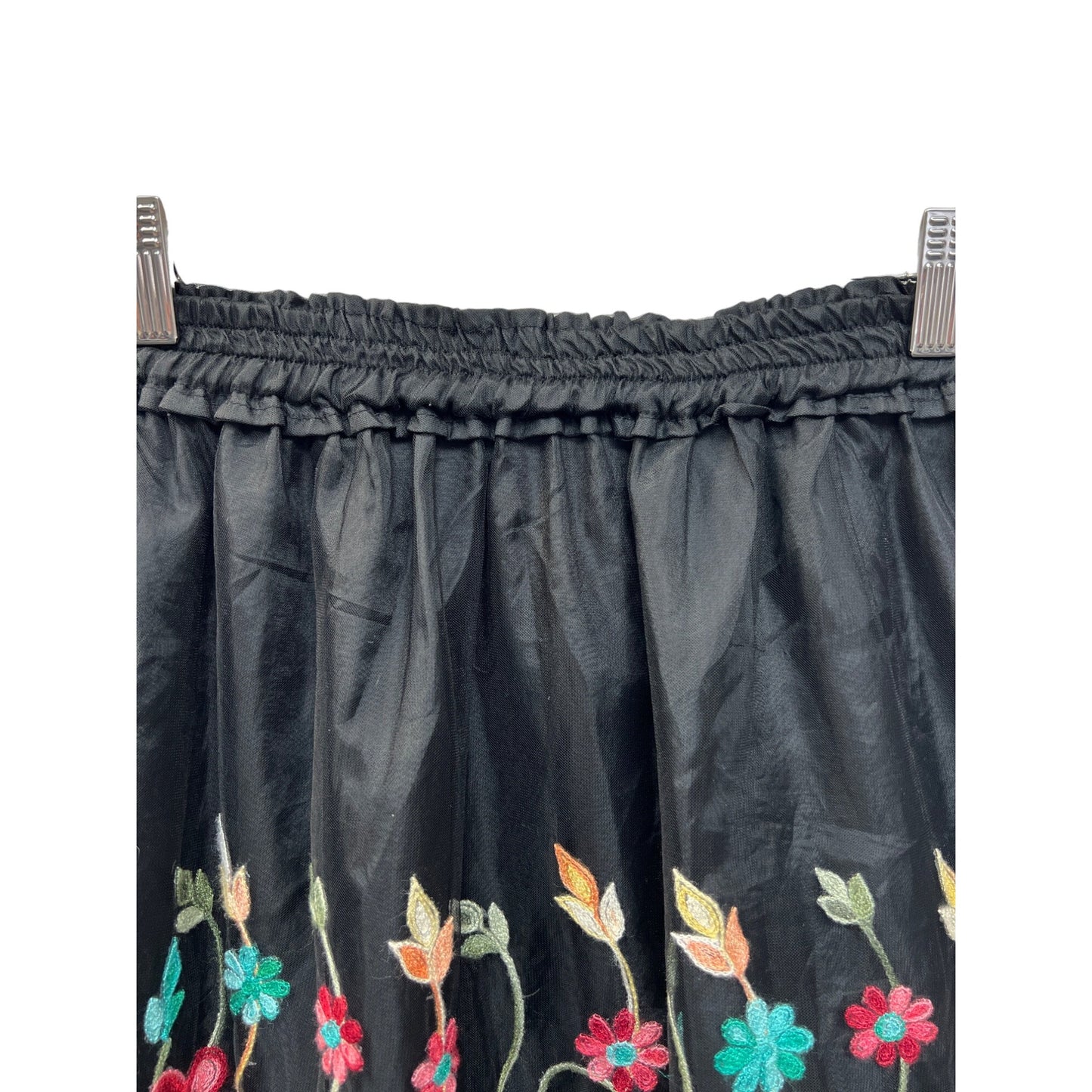 August Silk Black Sheer Overlay with Embroidered Floral Skirt