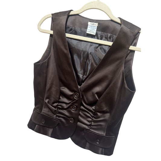 Studio Y Y2K Brown Satin Fitted Vest With Ruched Details & Button Accents Size L