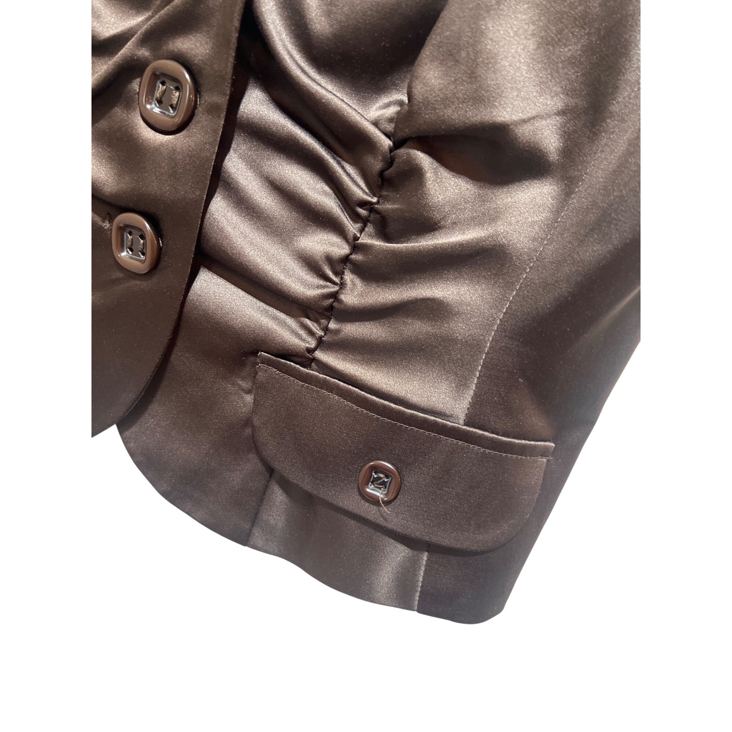 Studio Y Y2K Brown Satin Fitted Vest With Ruched Details & Button Accents Size L