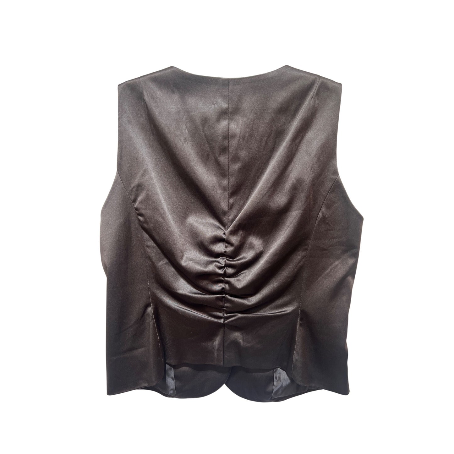 Studio Y Y2K Brown Satin Fitted Vest With Ruched Details & Button Accents Size L