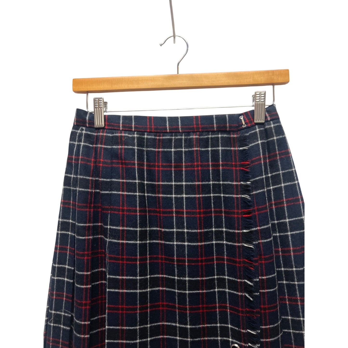 David Brooks Ltd Vintage Black, Blue and Red Pleated Wool Maxi Skirt