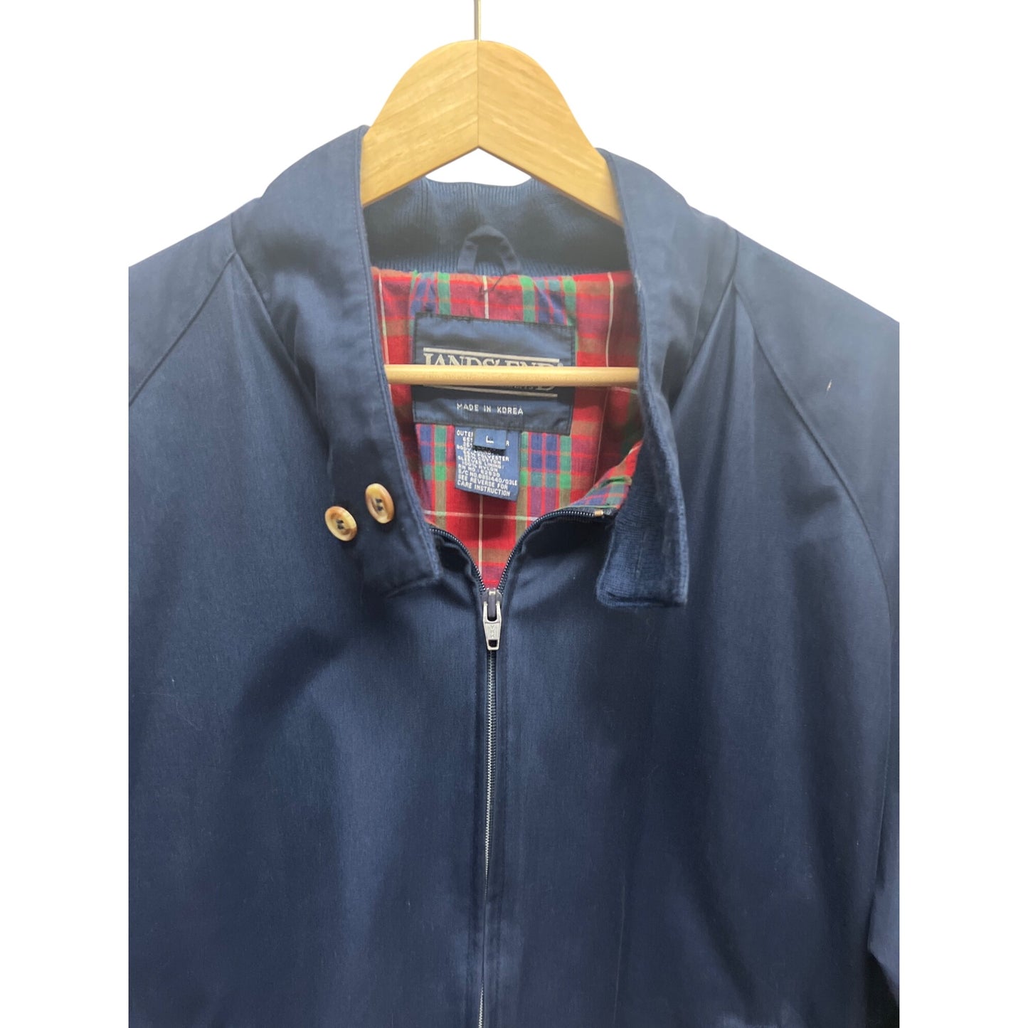 Lands' End Vintage 90's Navy Blue with Red Plaid Lining Bomber Jacket