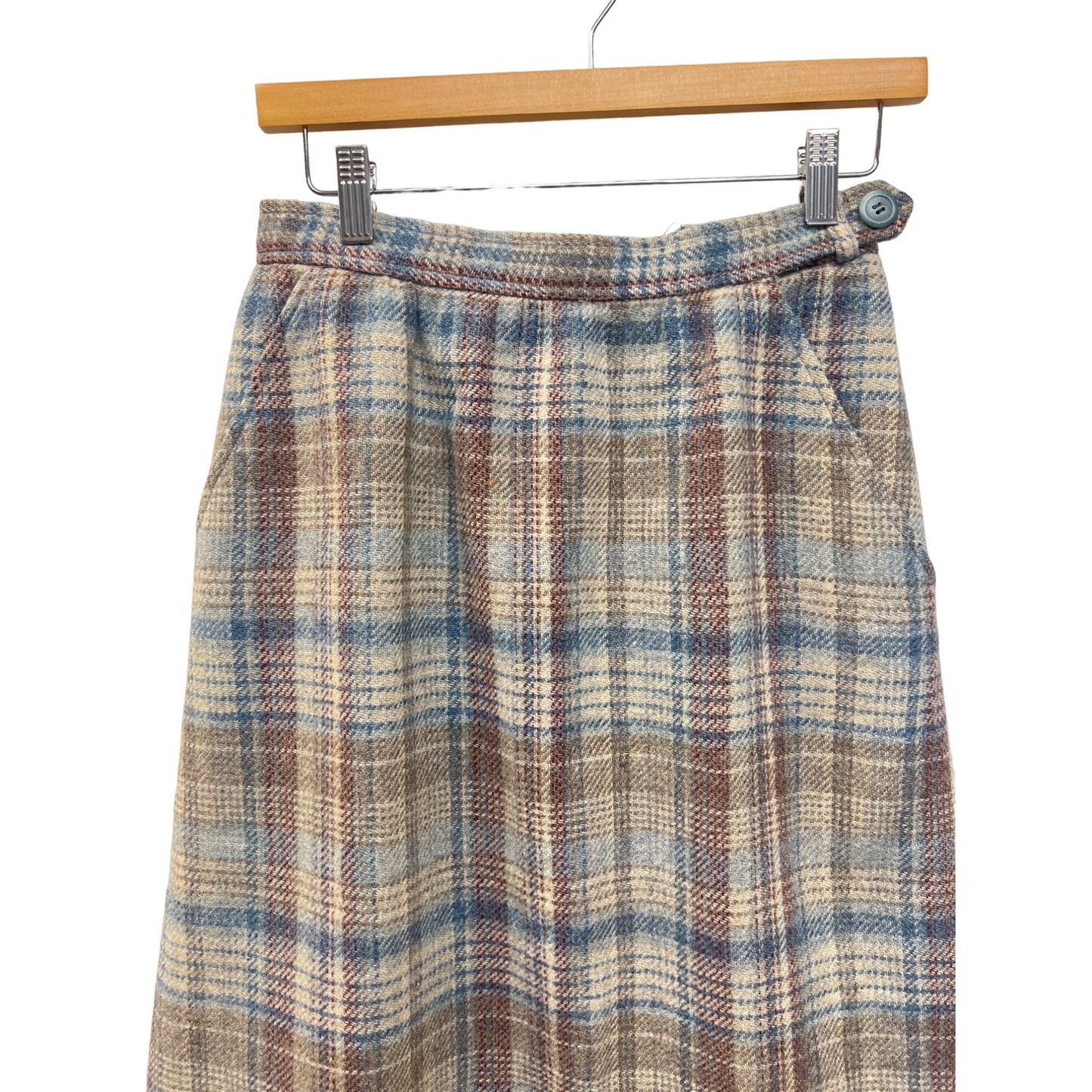 Austin Hill Talbots Vintage 70's Plaid Wool A-Line Midi Skirt