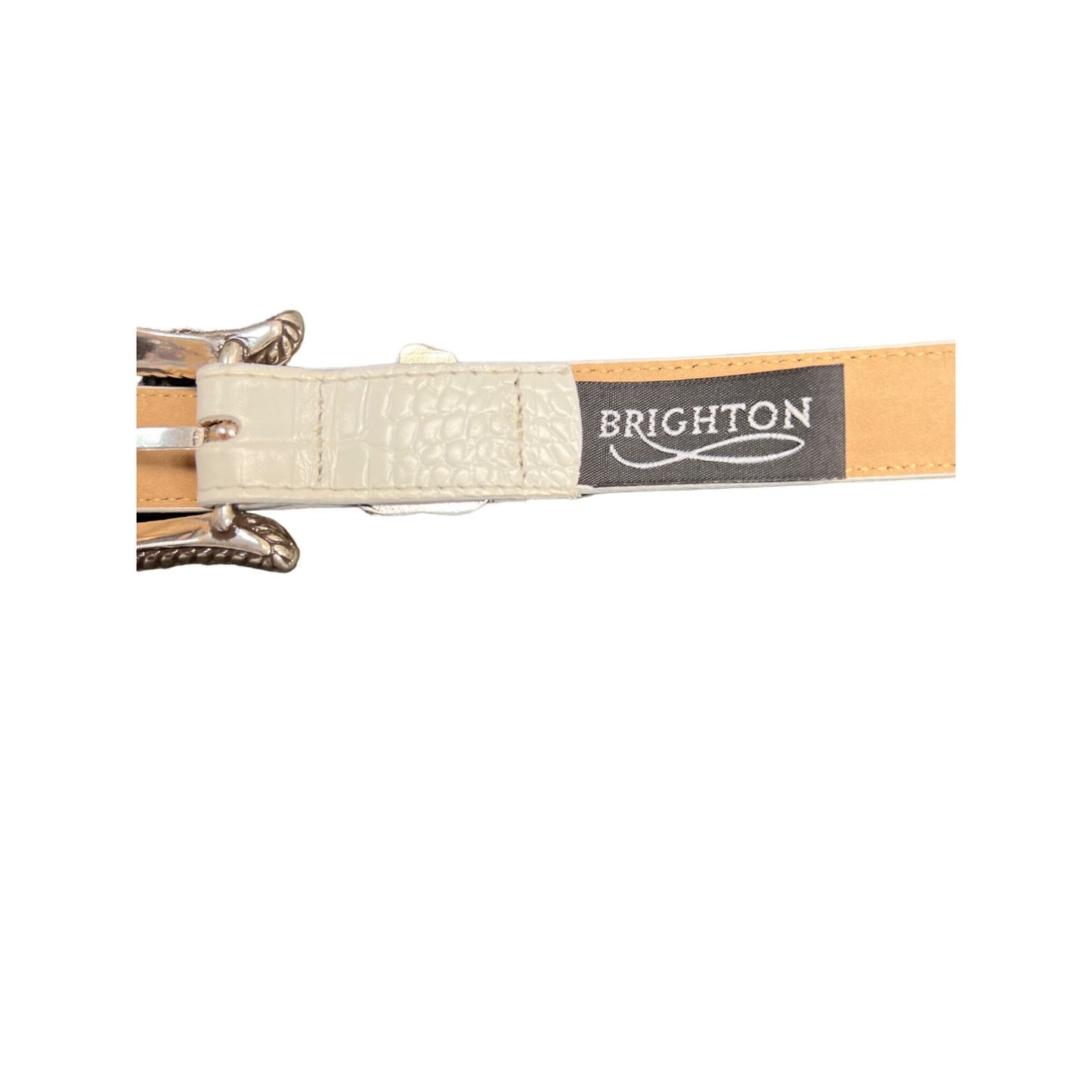 Brighton Classics Silver & Gold Tone Heart White Leather Belt