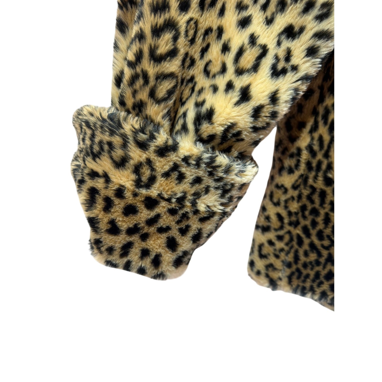 Bentley Vintage 70s  Faux Leopard Fur Coat Large With Black Satin Lining & Ornate Button Front Closure