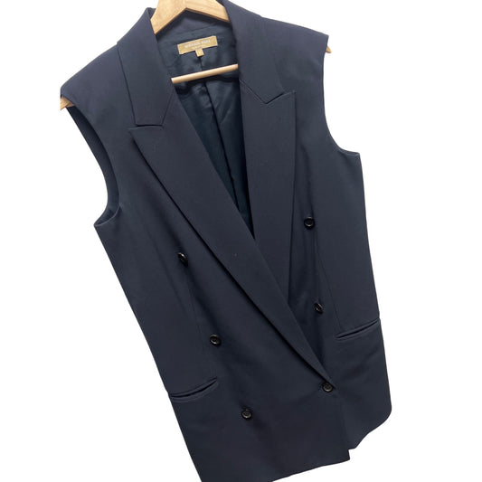 Michael Kors Navy Wool Blend Long Double Breasted Suit Vest