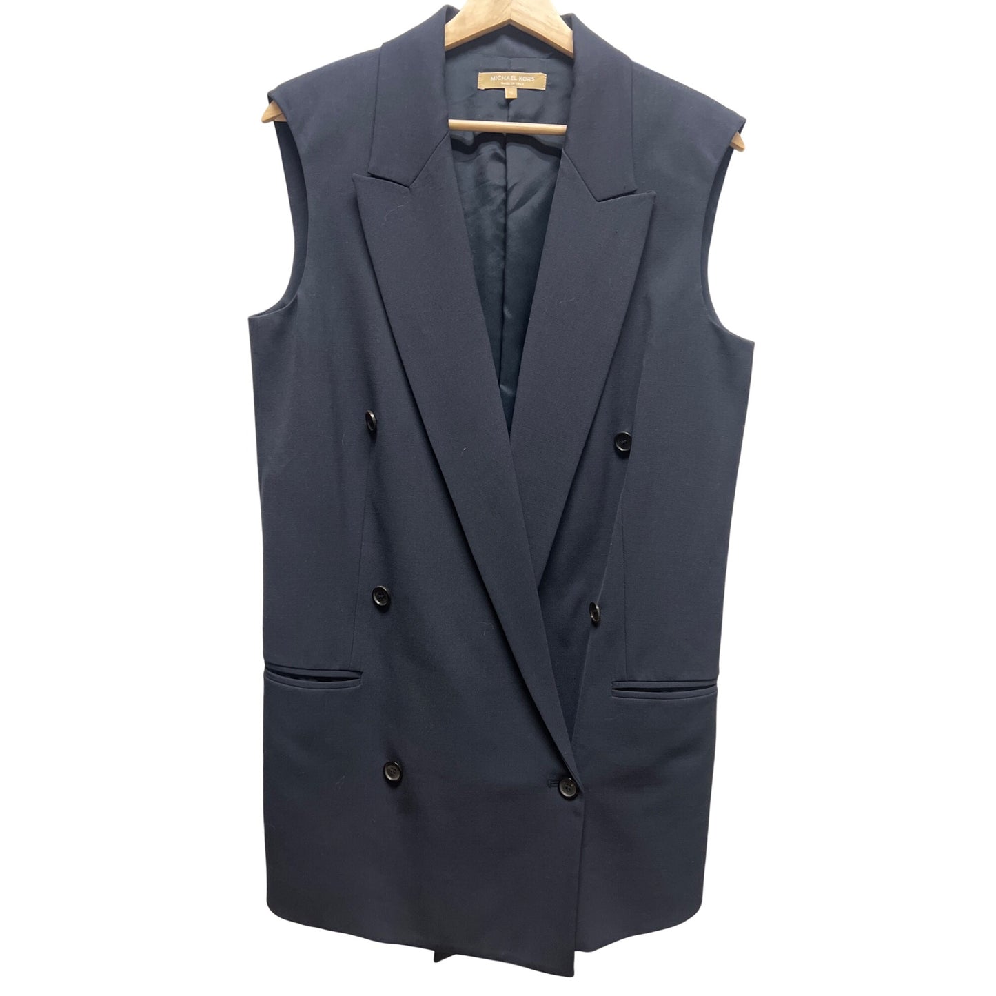 Michael Kors Navy Wool Blend Long Double Breasted Suit Vest