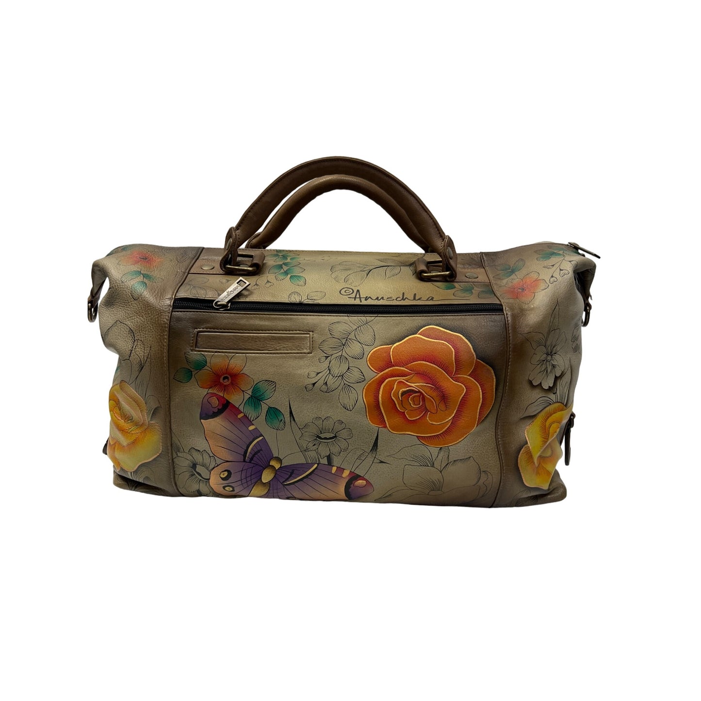 Anuschka Large Leather Hand Painted Butterfly Satchel Duffle Bag