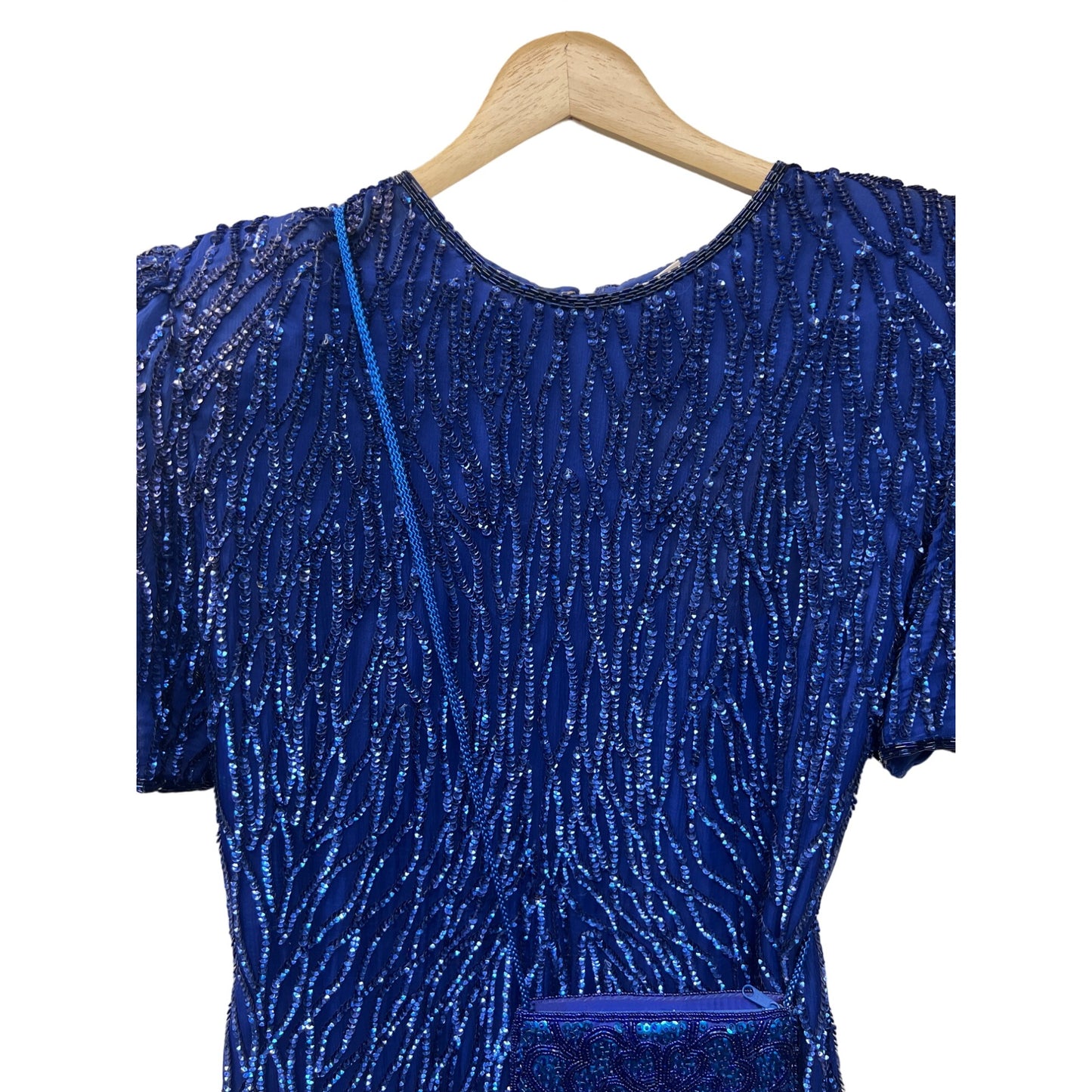 Laurence Kazar Vintage 80's Royal Blue Silk Sequin Cocktail Dress and Purse