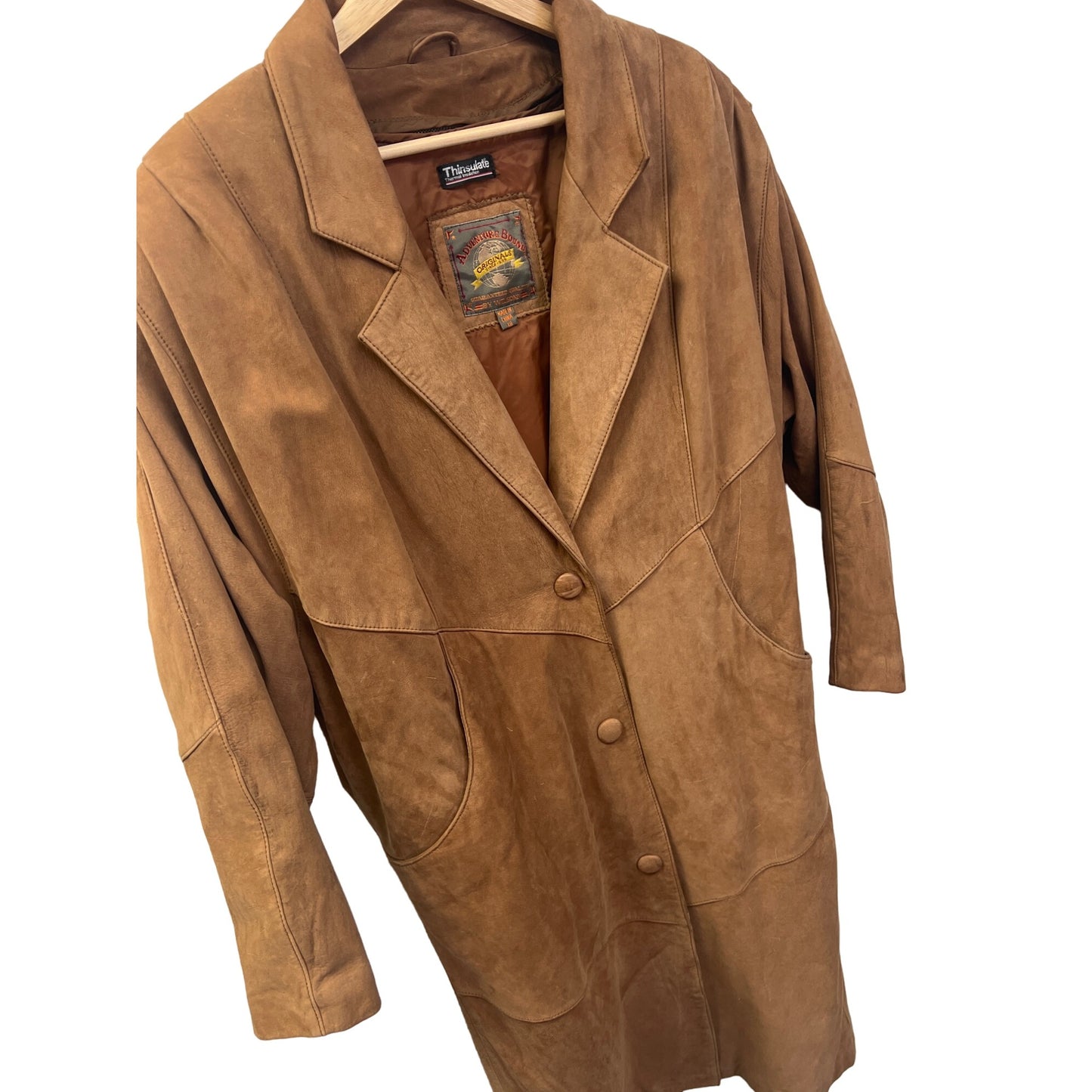 Adventure Bound Vintage 80's Brown Leather Trench Duster Coat