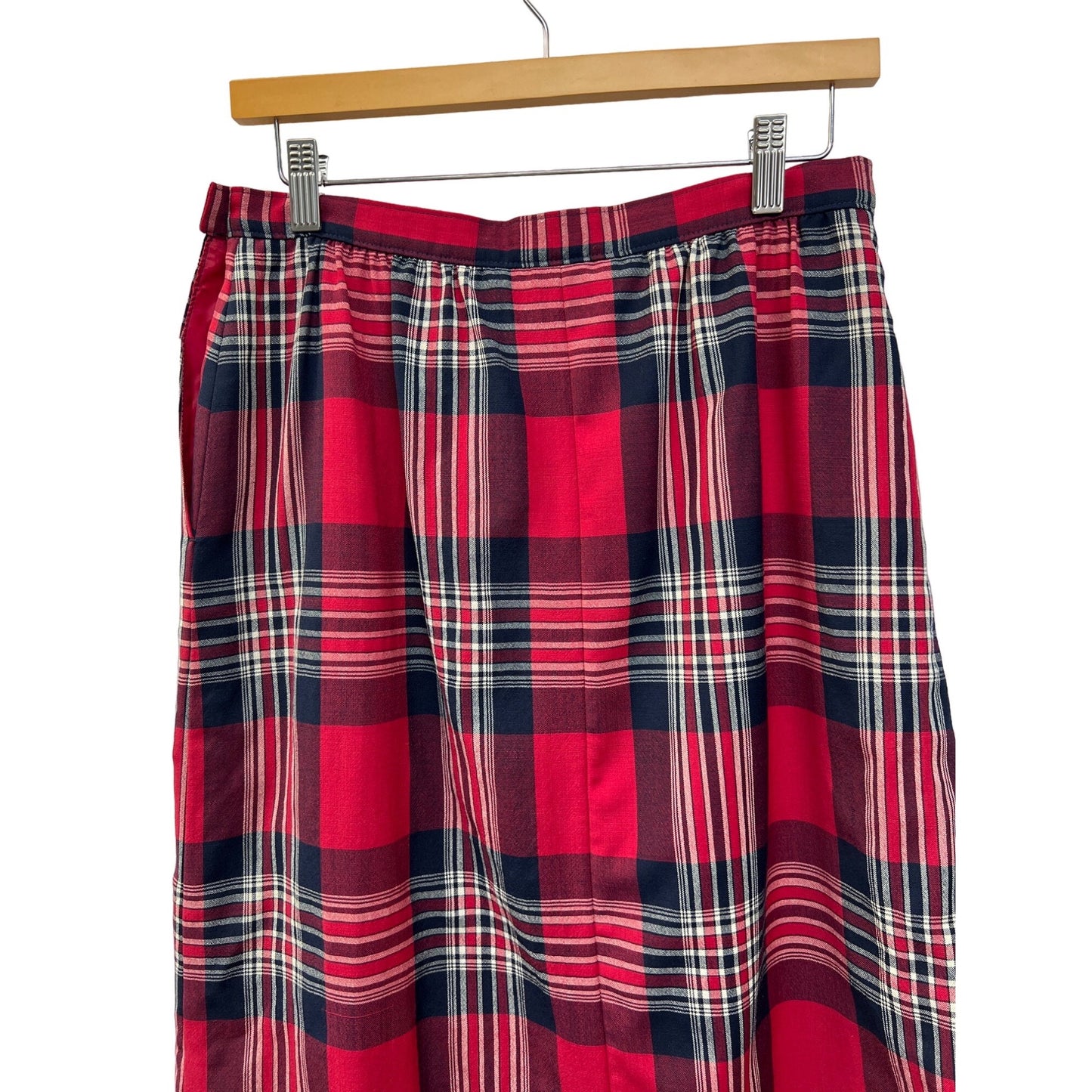 Pendleton Vintage Red and Blue Plaid Wool A-Line Midi Skirt