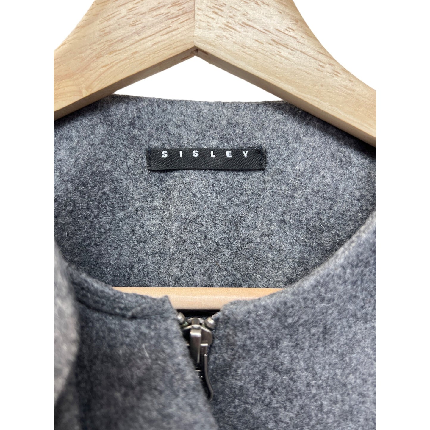 Sisley Gray Wool Blend Full Zip Short Tailored Jacket with Ruffles