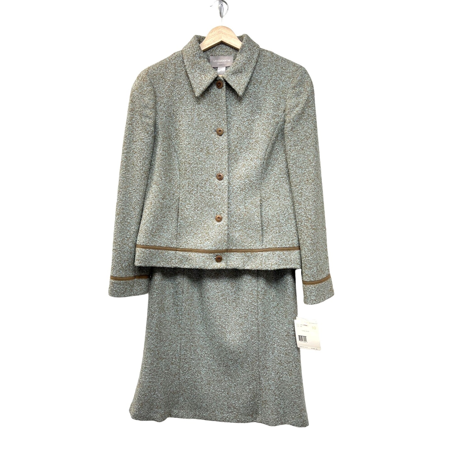 Liz Claiborne Collection NWT Light Green and Light Brown Wool Tweed Skirt Suit Set