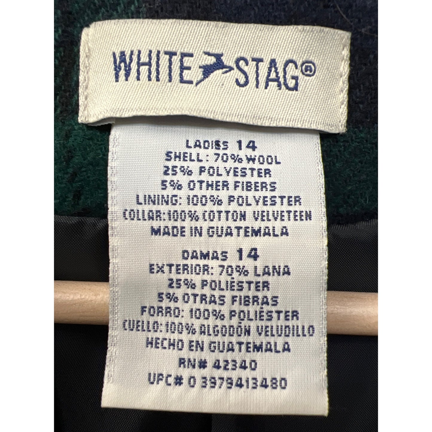 White Stag Vintage 90's Green and Blue Tartan Plaid Oversized Blazer with Velvet Collar