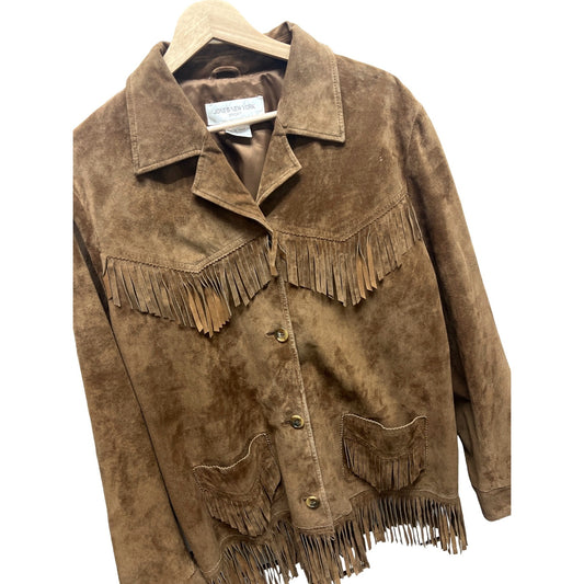 Jones New York Vintage Tan Suede Fringe Hippie Jacket