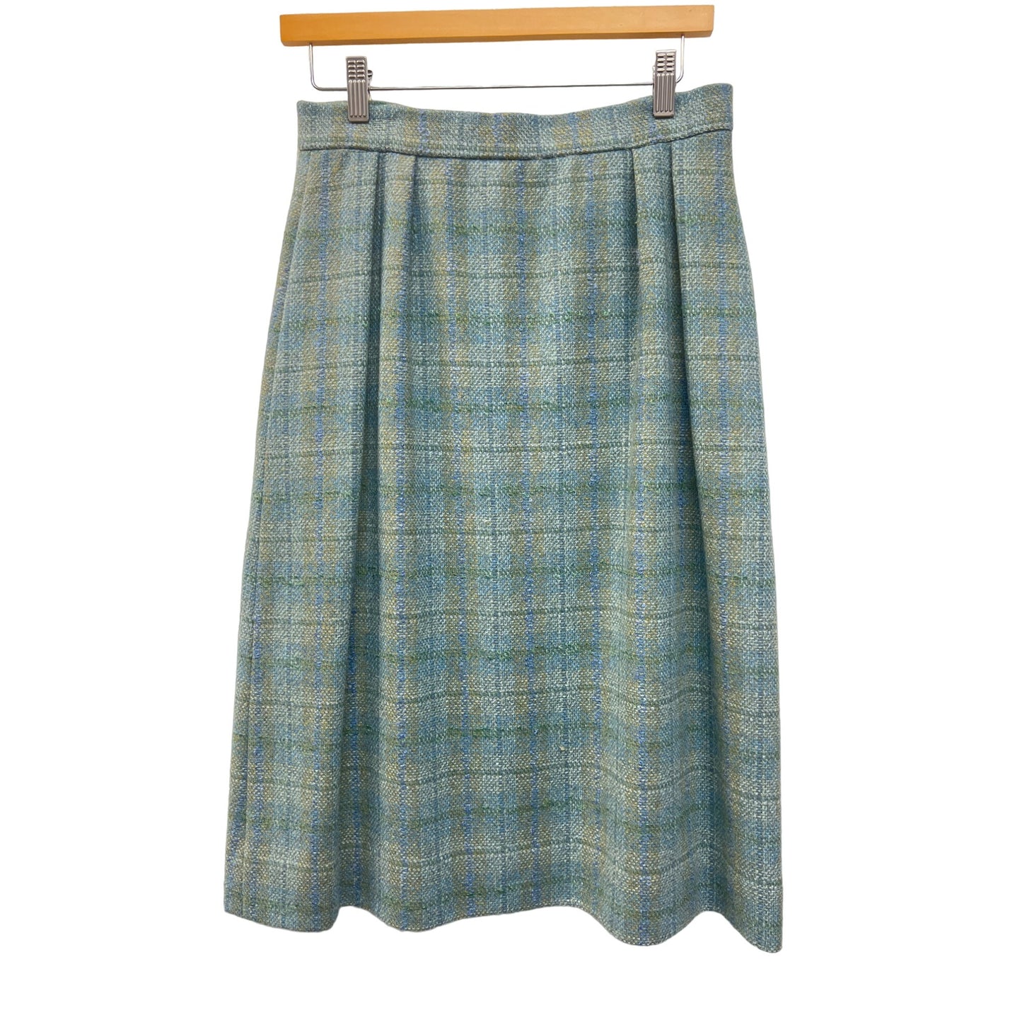 Unbranded Vintage Green Blue Plaid Wool A-Line Skirt