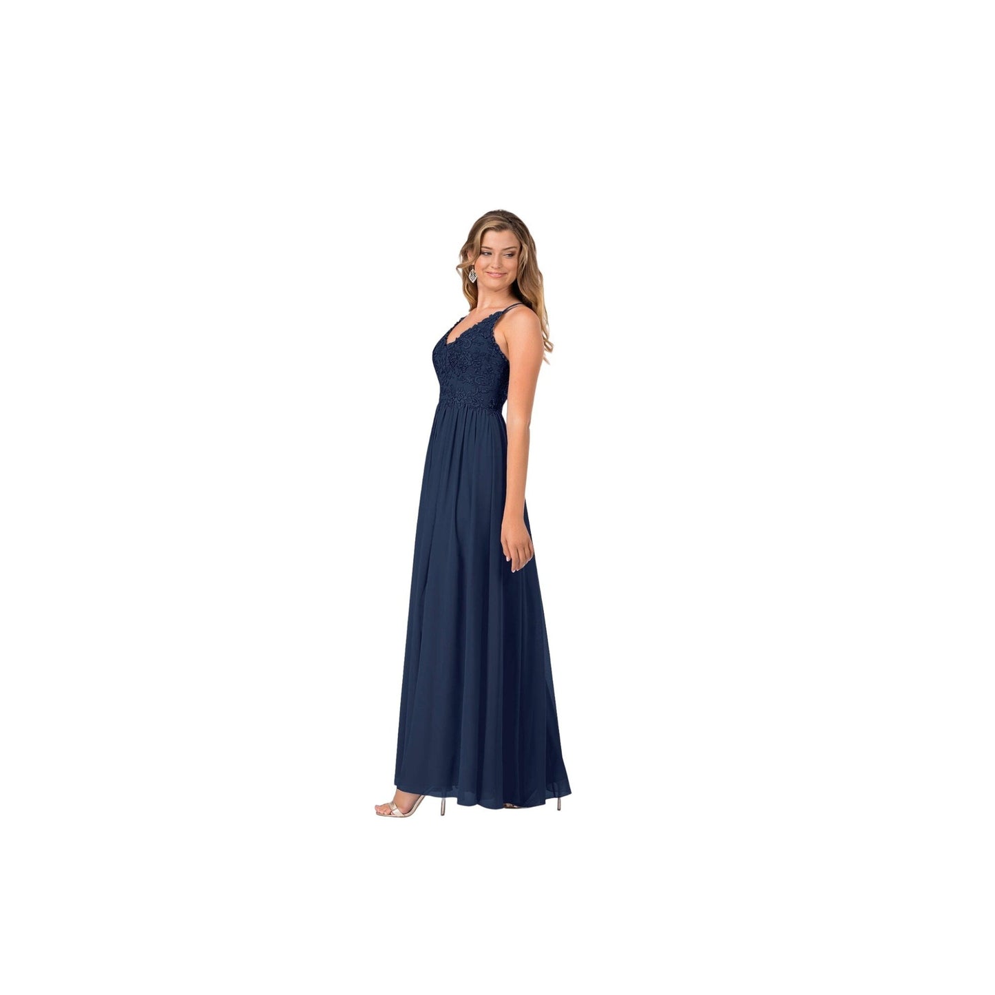 Azazie NWT Sonya Deep Navy Blue Formal Chiffon and Lace Gown