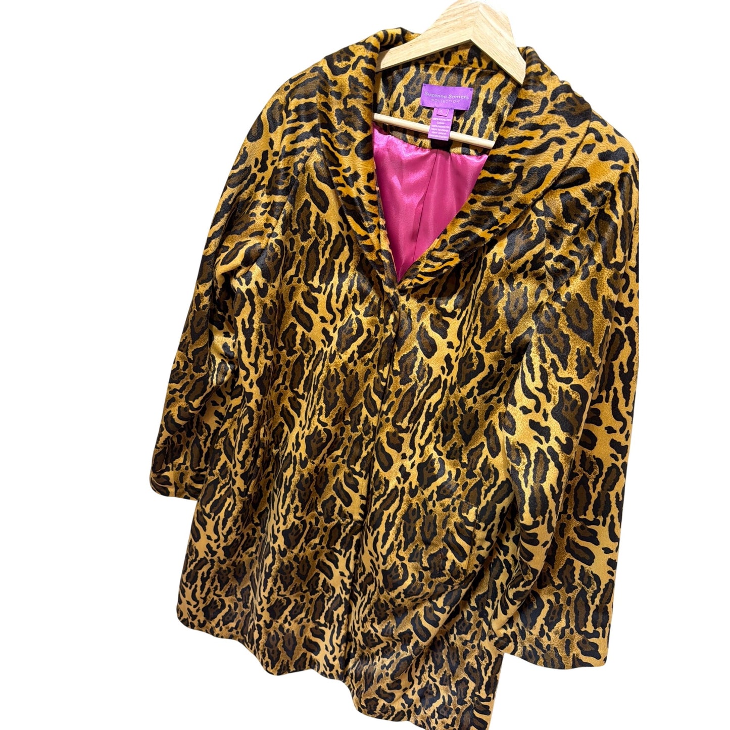 Suzanne Somers Vintage Y2K 65Leopard Print Womens Coat Large Pink Lining