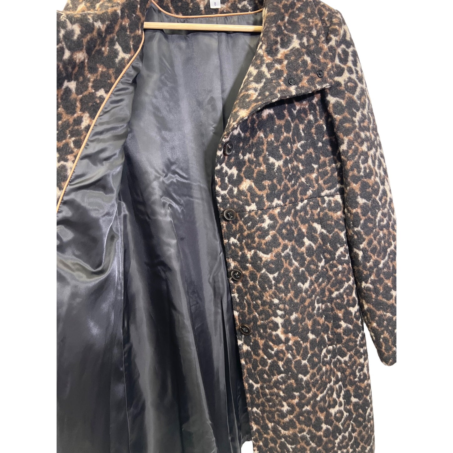 Via Spiga Stand Collar Wine Leopard Wool Blend Overcoat