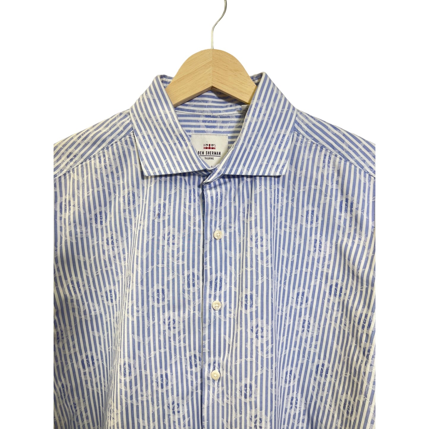 Ben Sherman Tailored Slim Fit Blue Stripe Floral Overlay Button Down Shirt