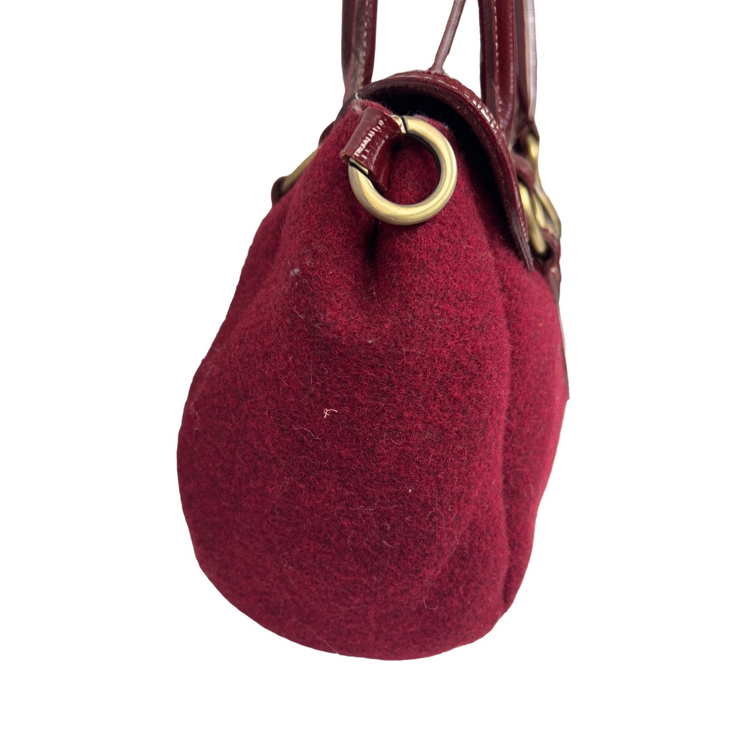 Sofia C Red Wool Felt Shoulder Bag with Patent Leather Trim