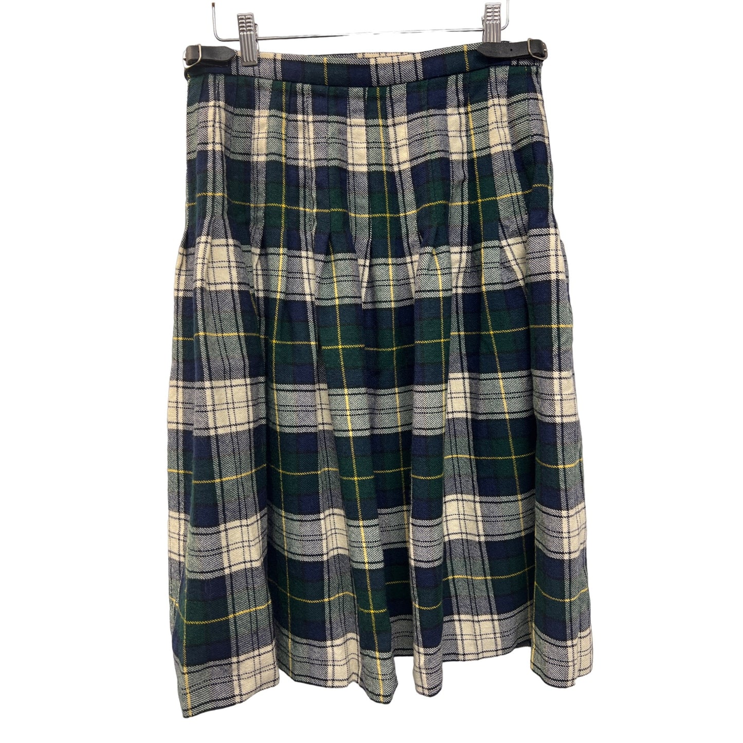 The Edinburgh Woollen Mill Vintage Green and Blue Tartan Plaid Wool Midi Skirt