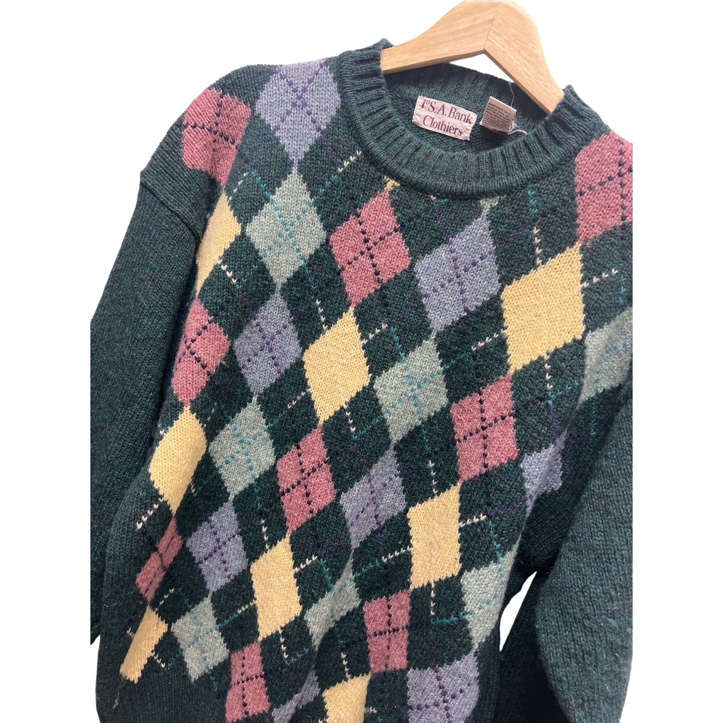 Jos A Bank Vintage 90's Green Shetland Wool Argyle Crew