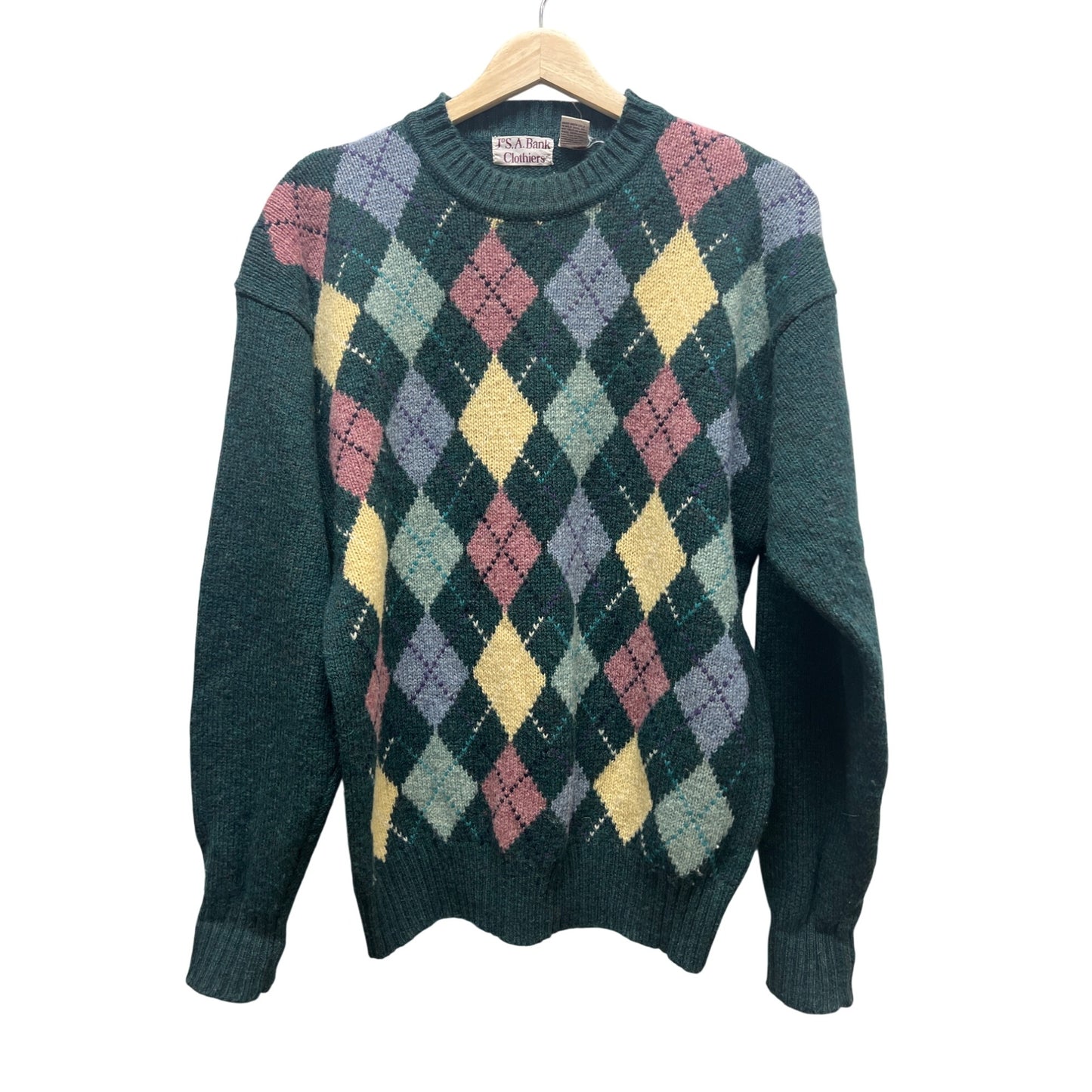 Jos A Bank Vintage 90's Green Shetland Wool Argyle Crew