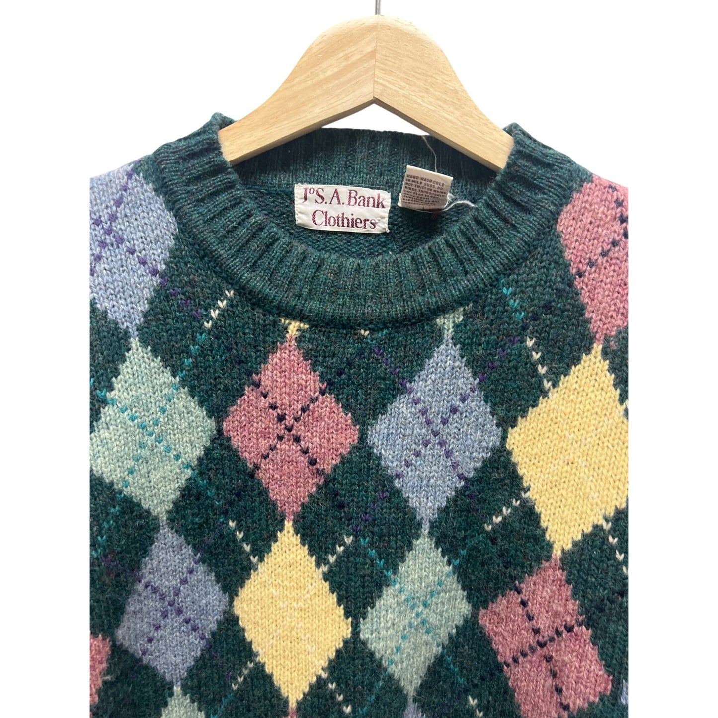 Jos A Bank Vintage 90's Green Shetland Wool Argyle Crew