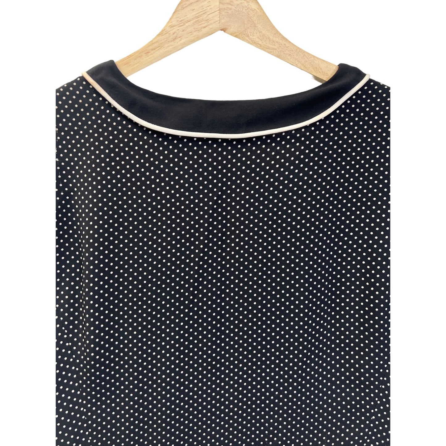 Ann Klein Black with White Polka Dot Silk V-Neck Blouse