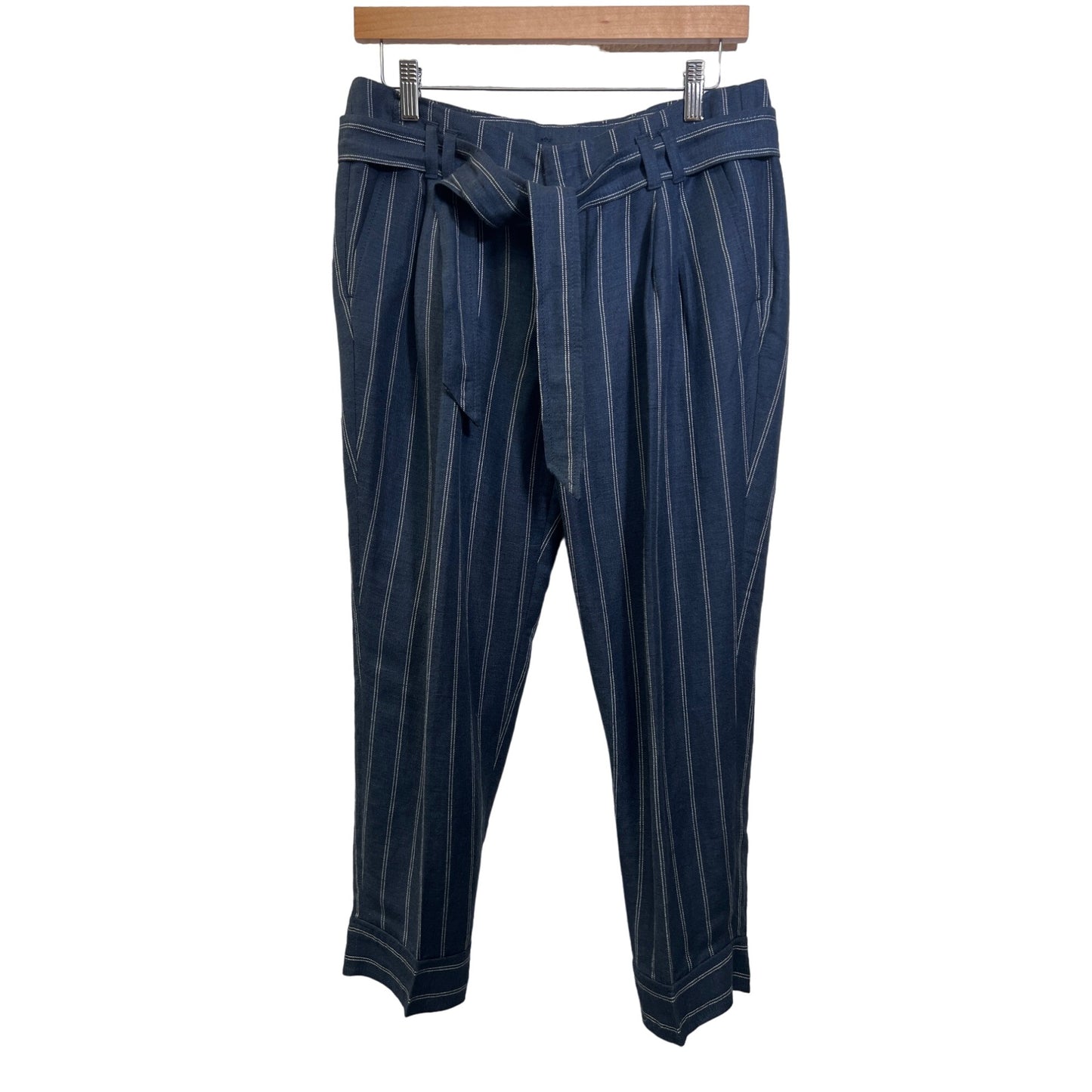 Banana Republic Avery Fit Blue and White Striped Belted Linen Pants