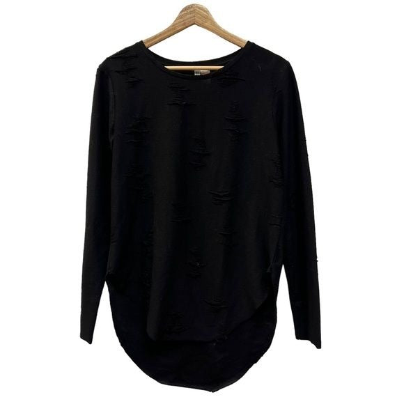 Divided H&M Black Long Sleeve Distressed Top