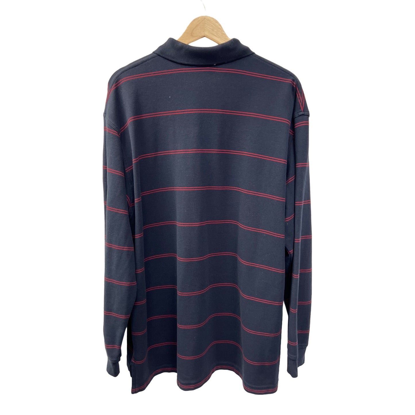 Brooks Brothers Performance Knit Navy Blue and Red Striped Long Sleeve Polo Shirt