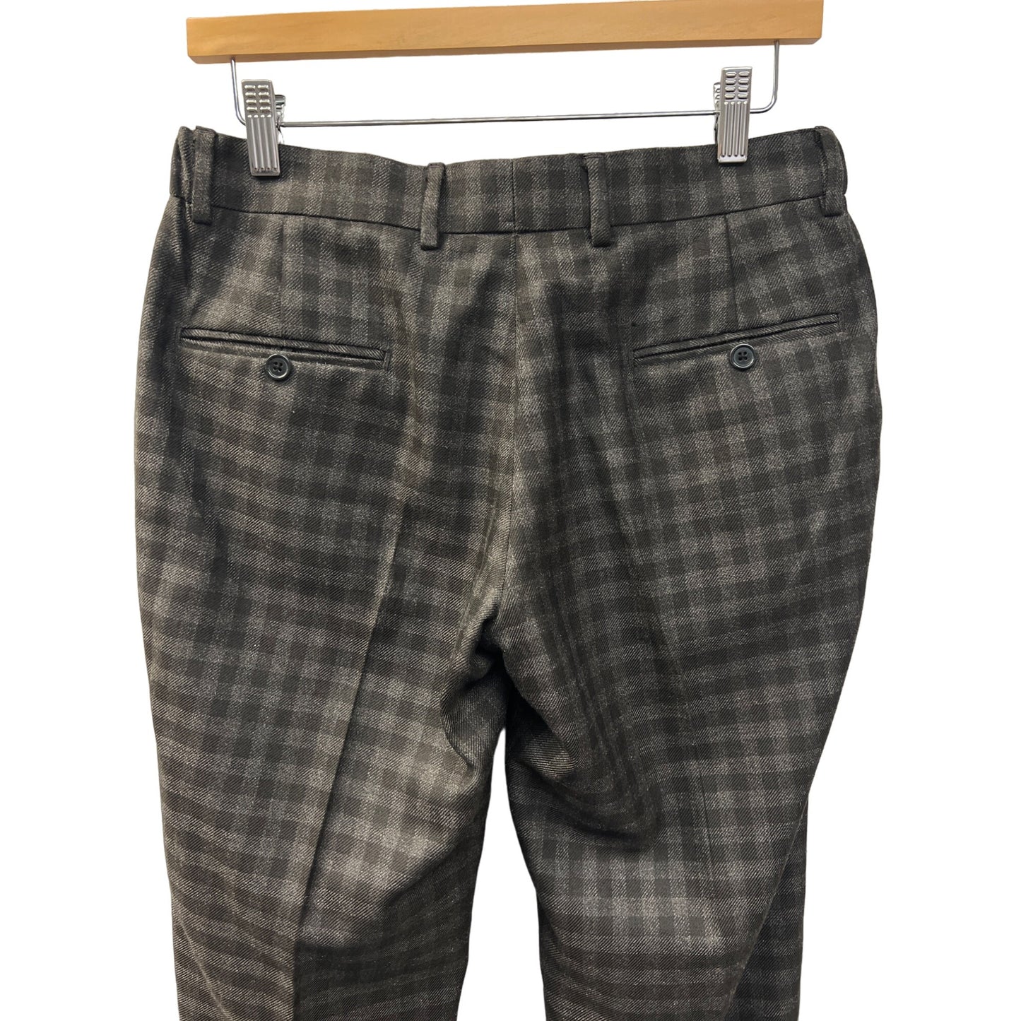 French Crown Brown Gingham Checkered Wool Blend Trousers