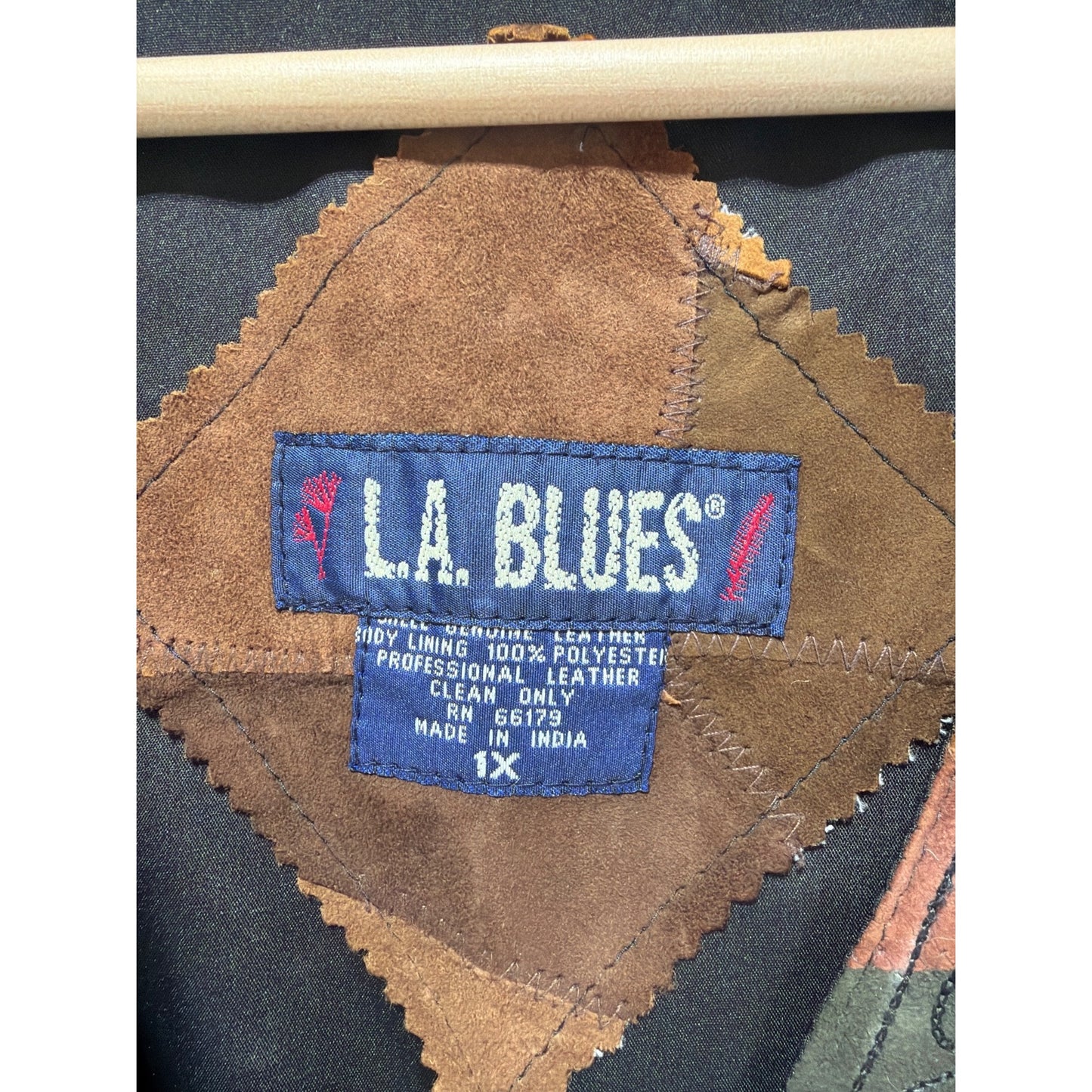 LA Blues Vintage 90s Earth Tone Patchwork Leather Suede Vest With Embroidered Vine Design 1X