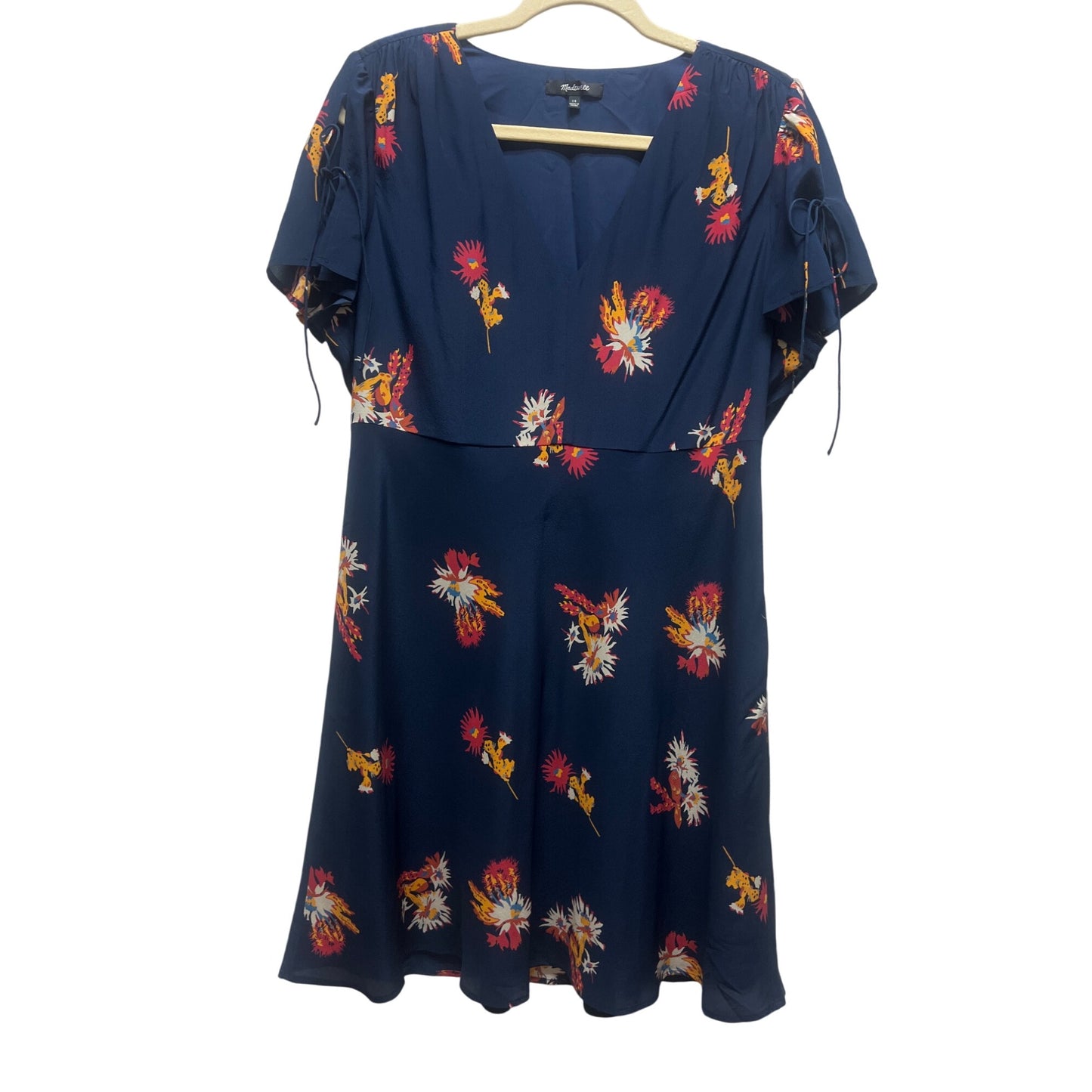 Madewell Silk Navy Floral Short Sleeve A-Line Modern Family Dress