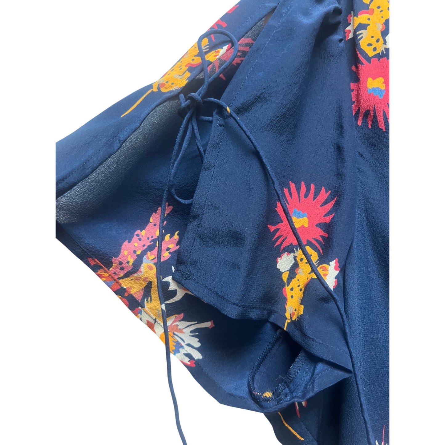 Madewell Silk Navy Floral Short Sleeve A-Line Modern Family Dress