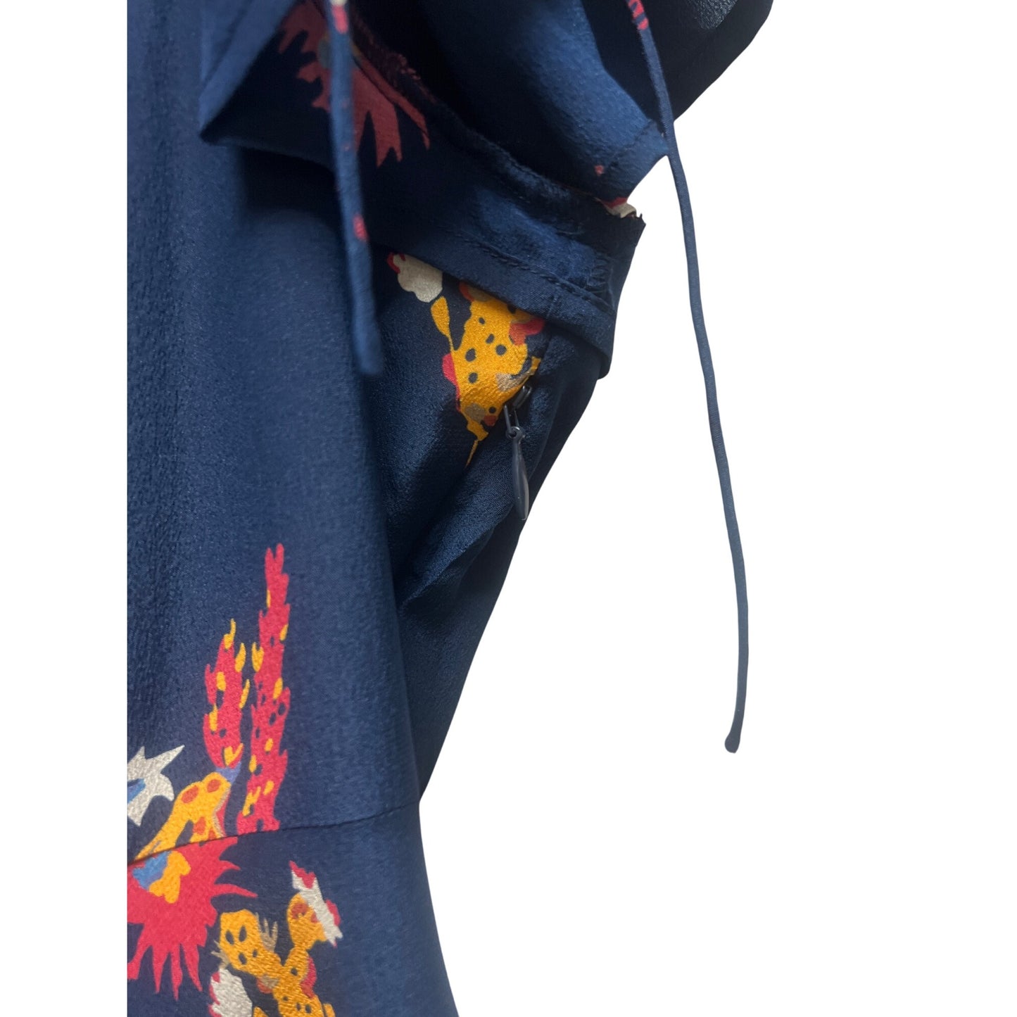 Madewell Silk Navy Floral Short Sleeve A-Line Modern Family Dress