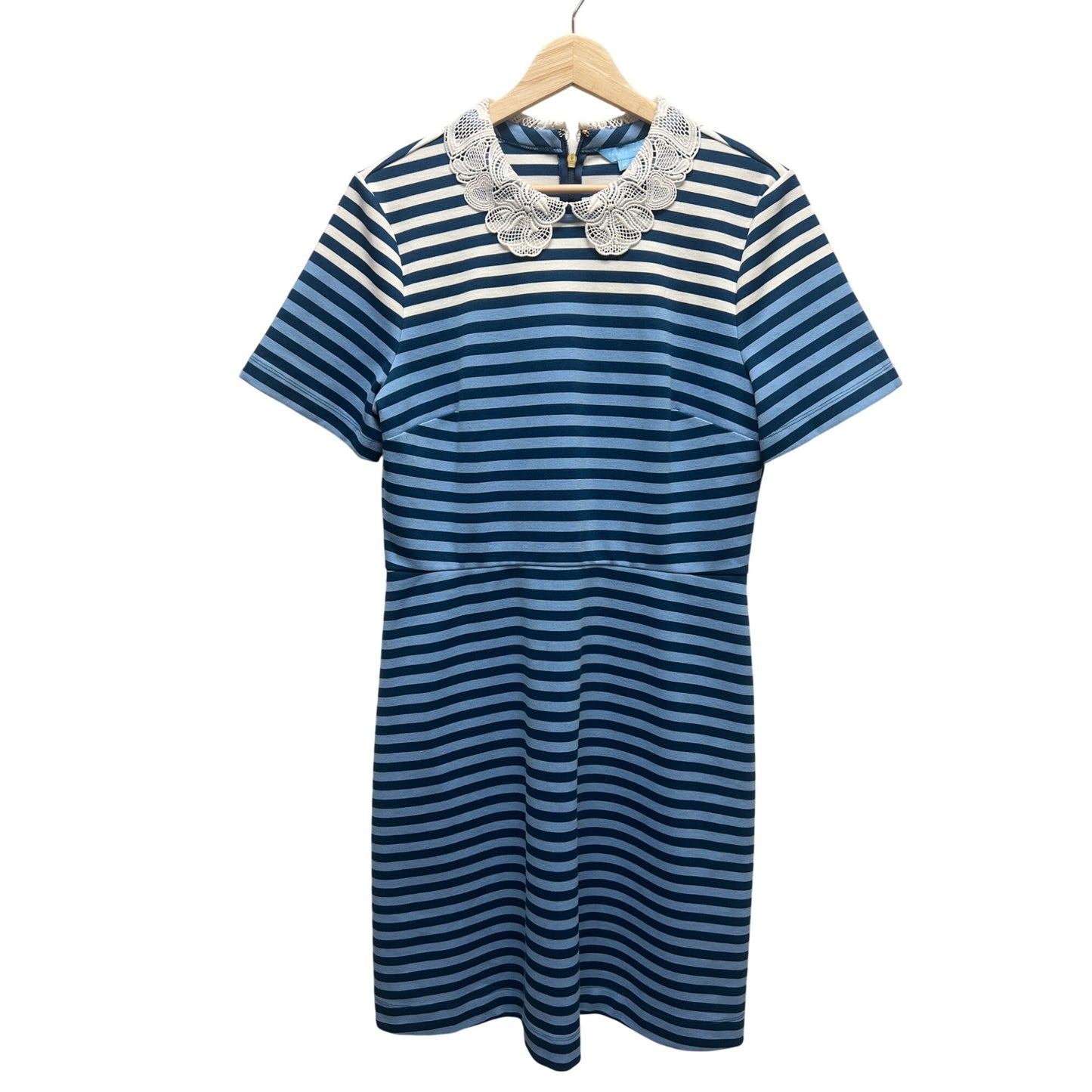 Draper James Blue Striped Lace Collar A-Line Knit Dress