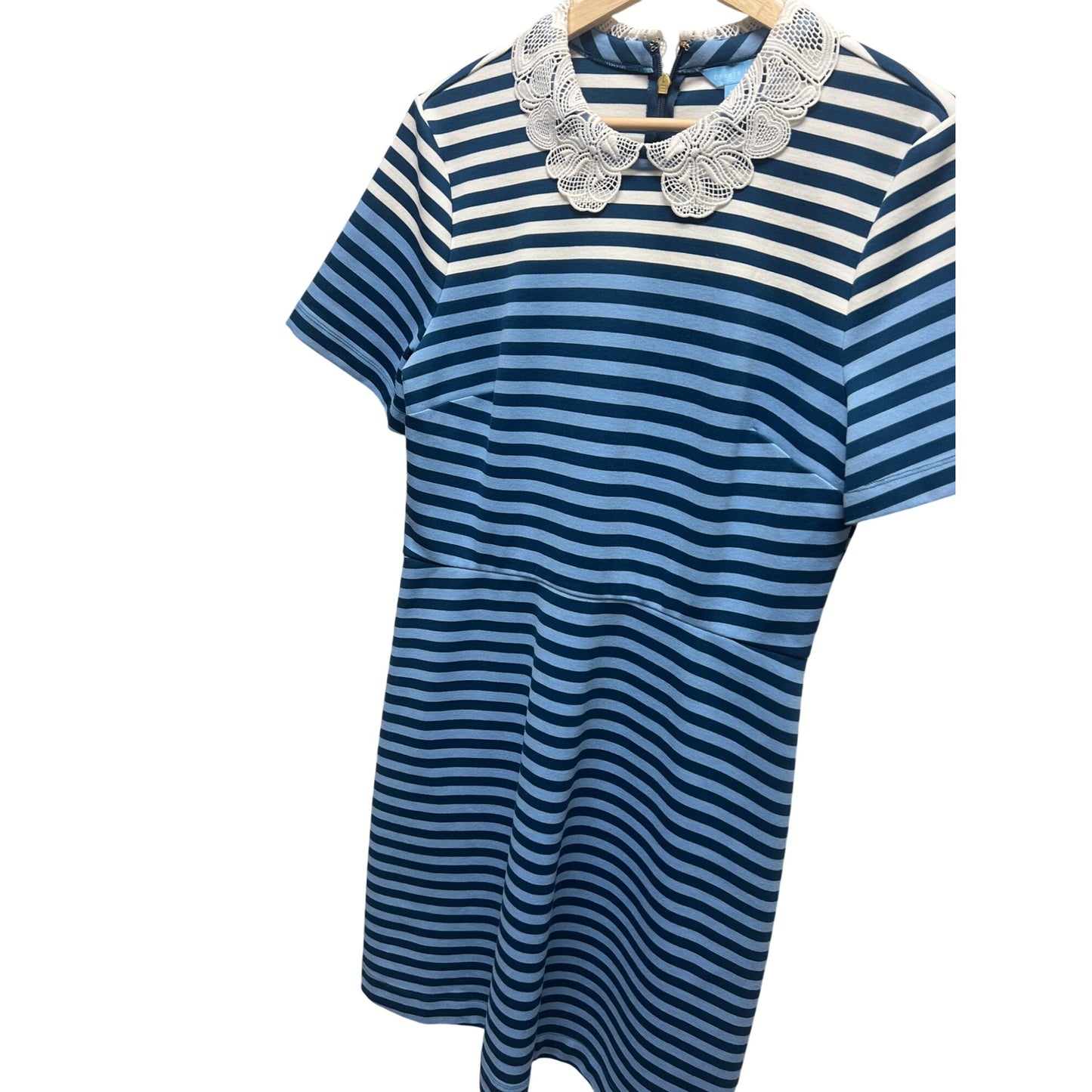 Draper James Blue Striped Lace Collar A-Line Knit Dress