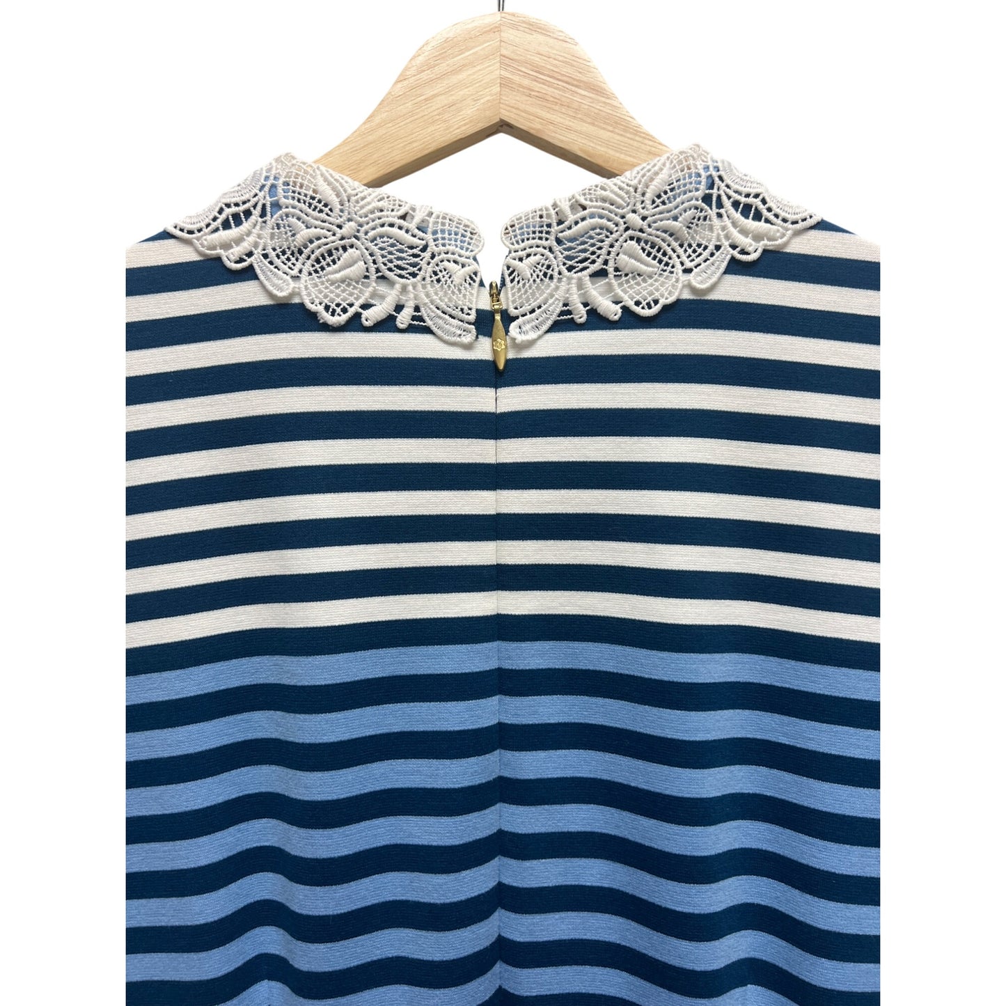 Draper James Blue Striped Lace Collar A-Line Knit Dress