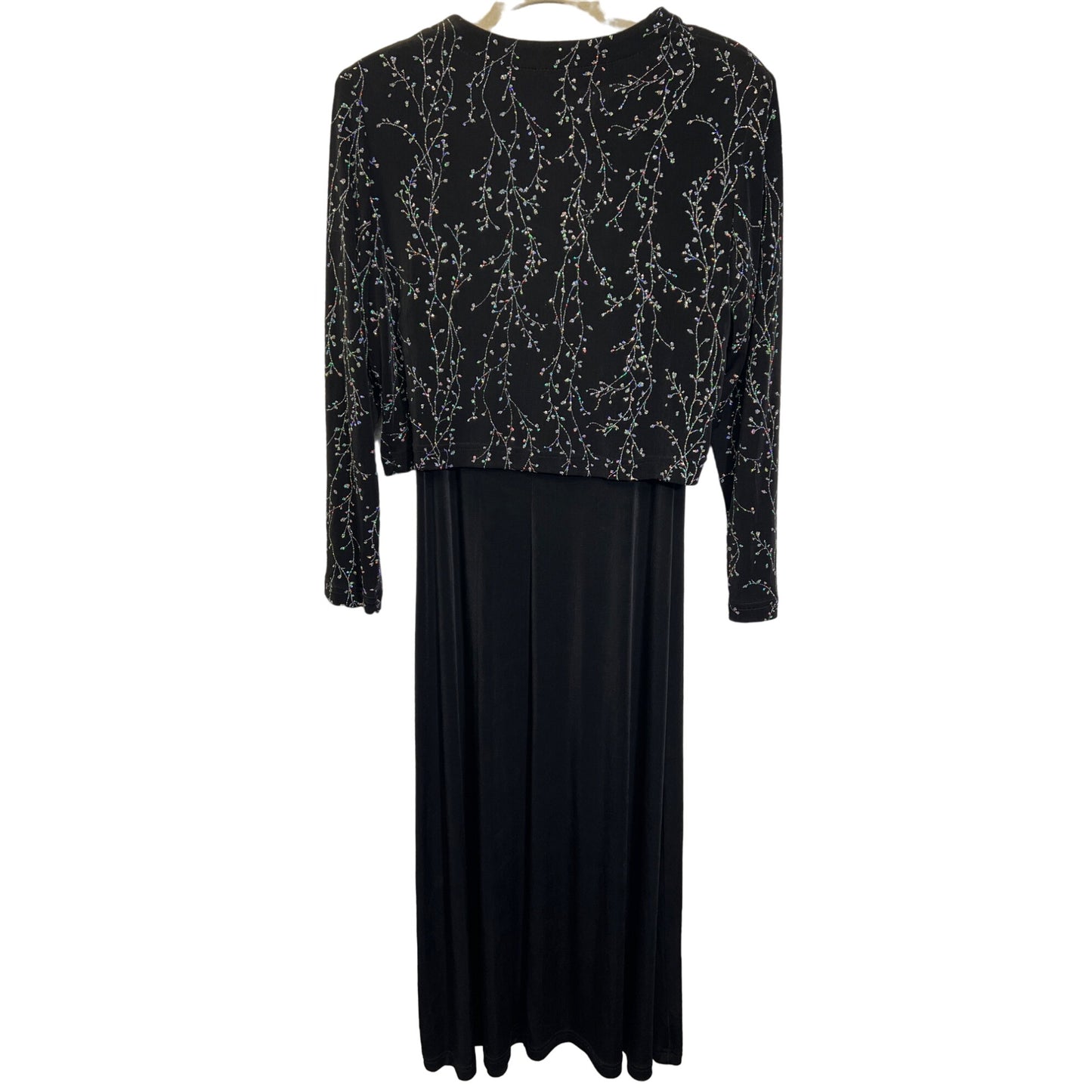 Ronni Nicole Vintage Black and Silver Floral Sparkle Knit Evening Dress Set