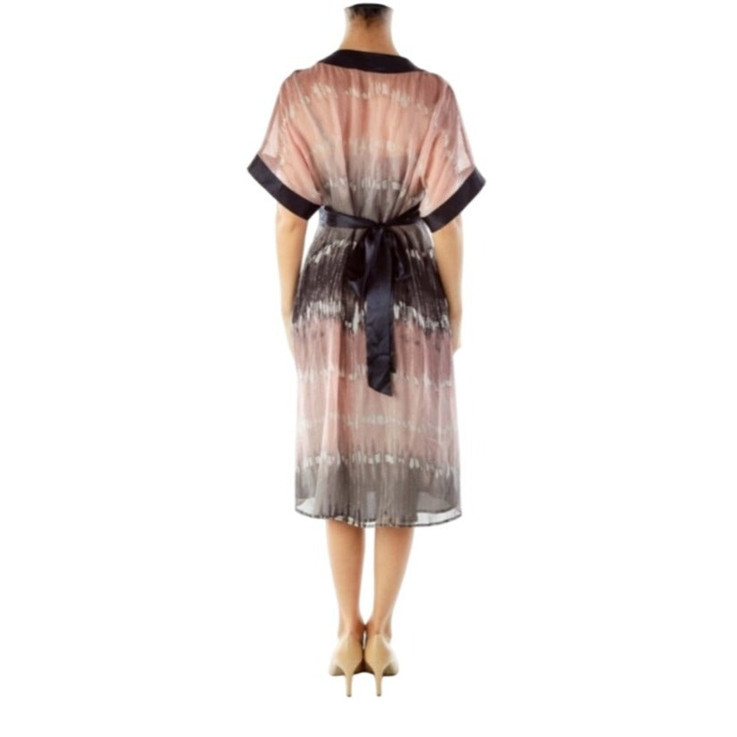 BCBGMaxazria Vintage Y2K Shimmer Chiffon Kimono Dress In Pink Gray Navy