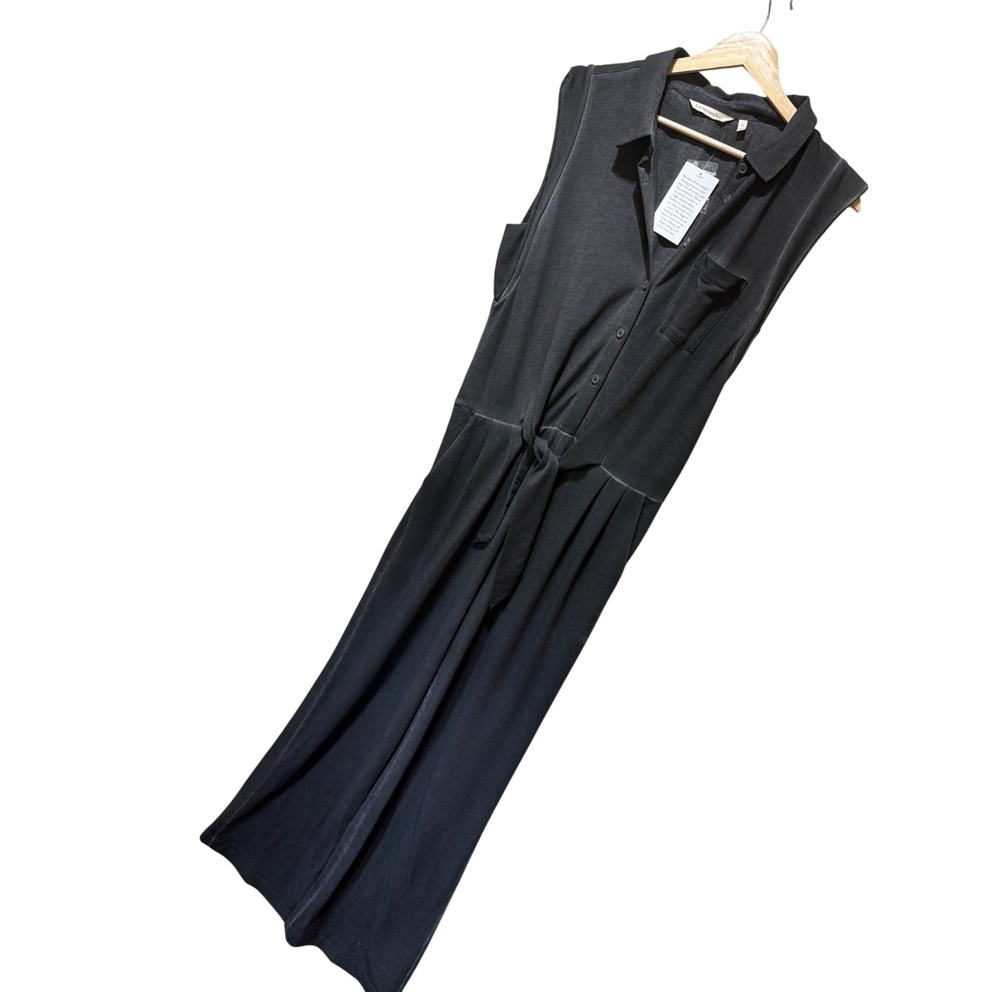 Soft Surroundings NWT Sleeveless Button-Front Black Jumpsuit With Tie Waist & Pockets Size M