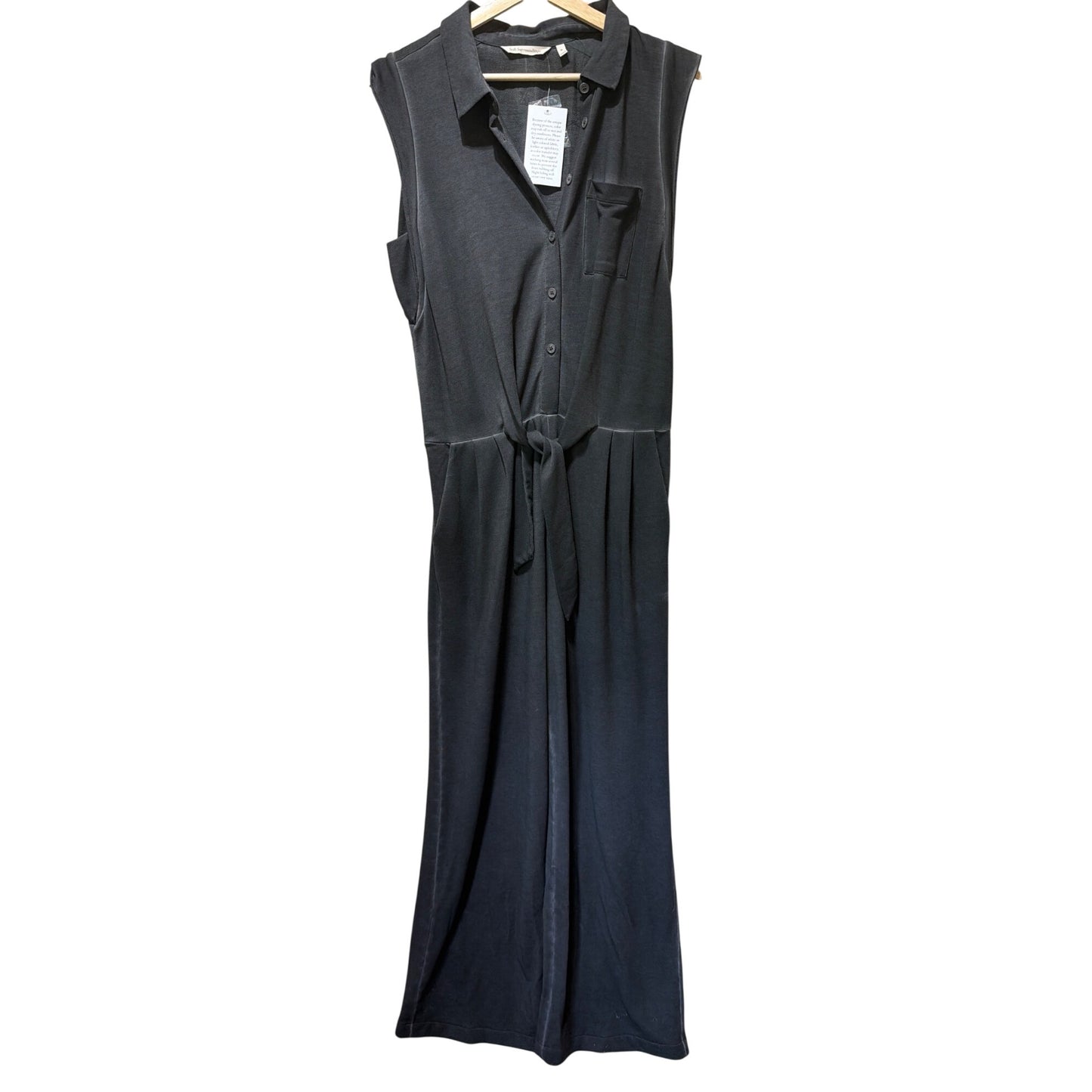 Soft Surroundings NWT Sleeveless Button-Front Black Jumpsuit With Tie Waist & Pockets Size M