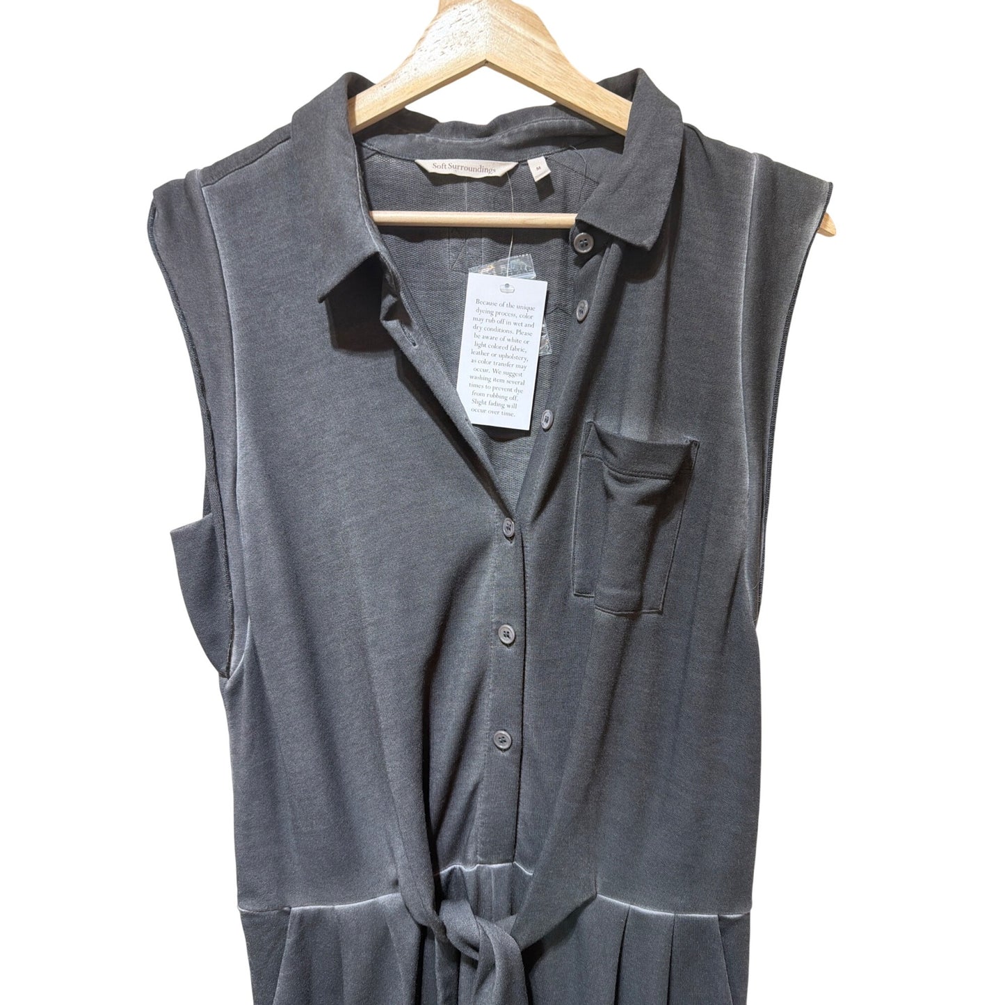 Soft Surroundings NWT Sleeveless Button-Front Black Jumpsuit With Tie Waist & Pockets Size M