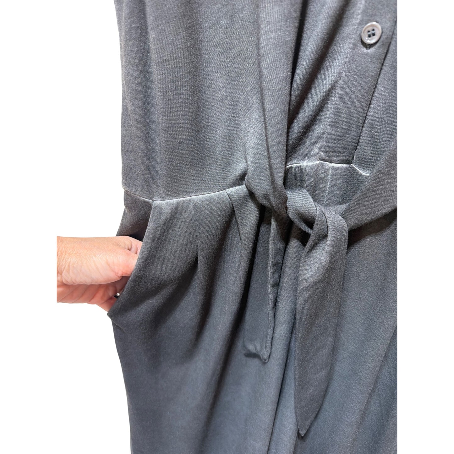 Soft Surroundings NWT Sleeveless Button-Front Black Jumpsuit With Tie Waist & Pockets Size M