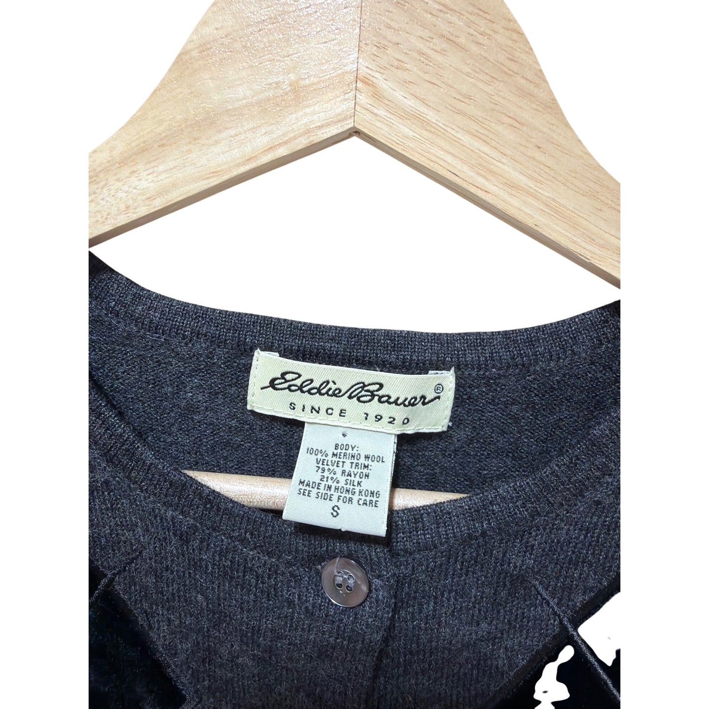 Eddie Bauer Vintage 90s Gray Vest Black Velvet Argyle Merino Wool
